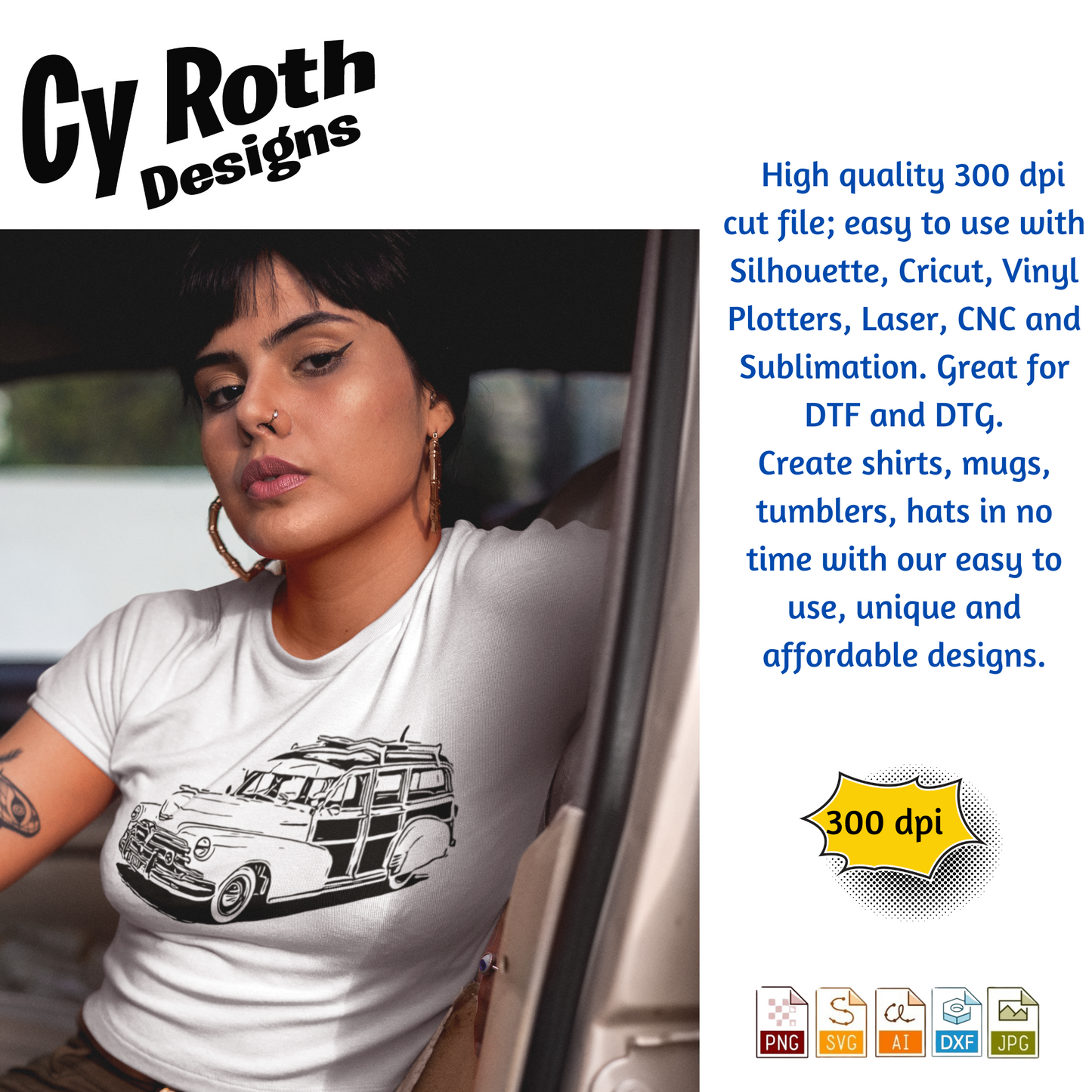 1948 Chevy Woody svg png jpg ai dxf file, for Silhouette, Cricut, Vinyl Plotters, Laser, CNC and Sublimation. Great for DTF and DTG.