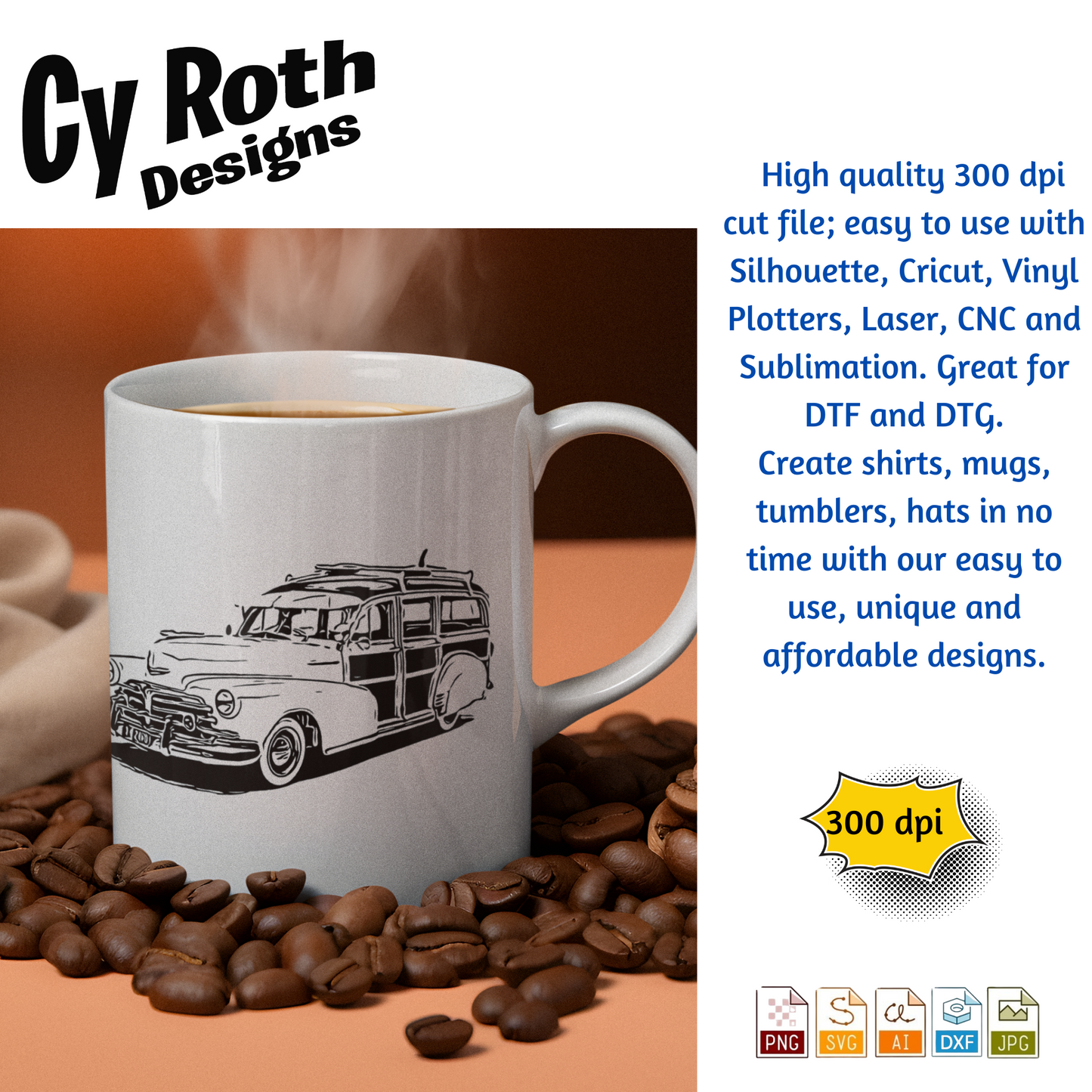 1948 Chevy Woody svg png jpg ai dxf file, for Silhouette, Cricut, Vinyl Plotters, Laser, CNC and Sublimation. Great for DTF and DTG.