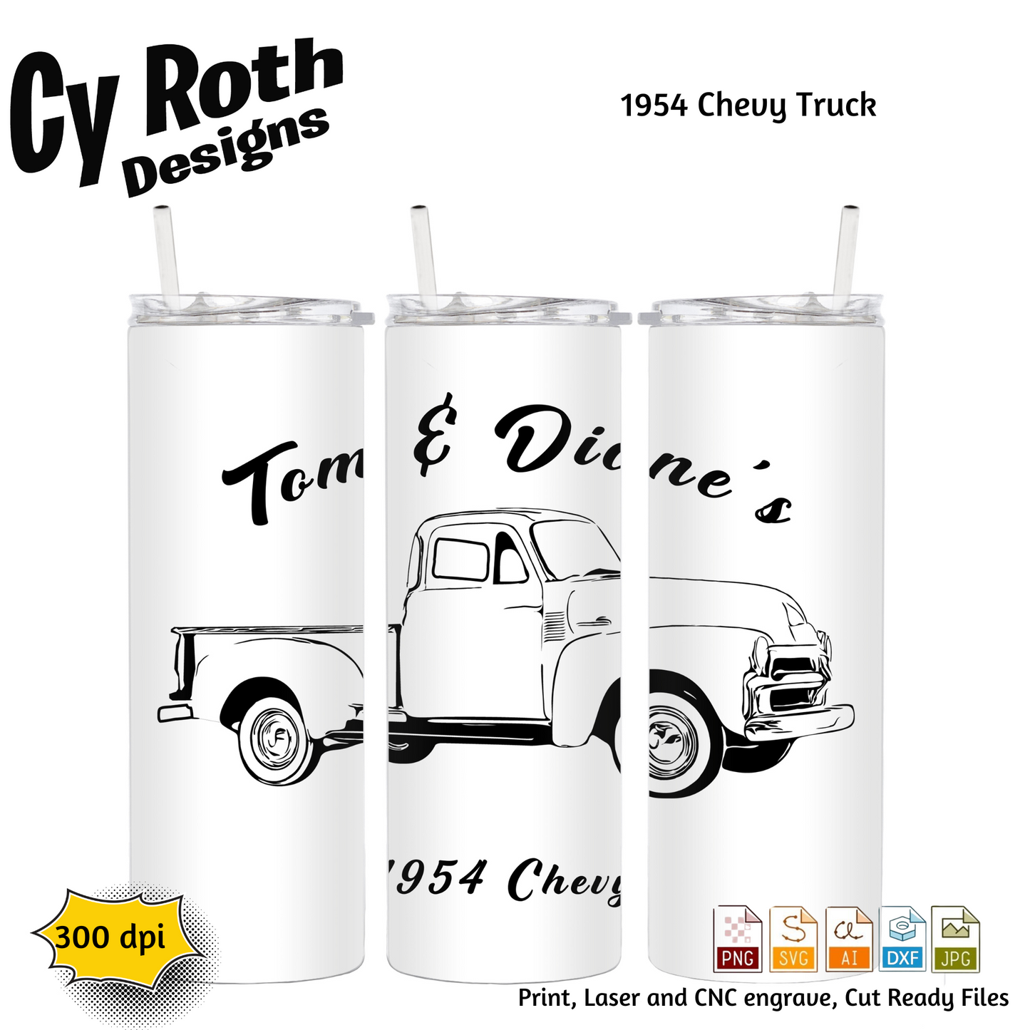 1954 Chevy Truck svg png jpg ai dxf file, for Silhouette, Cricut, Vinyl Plotters, Laser, CNC and Sublimation. Great for DTF and DTG.
