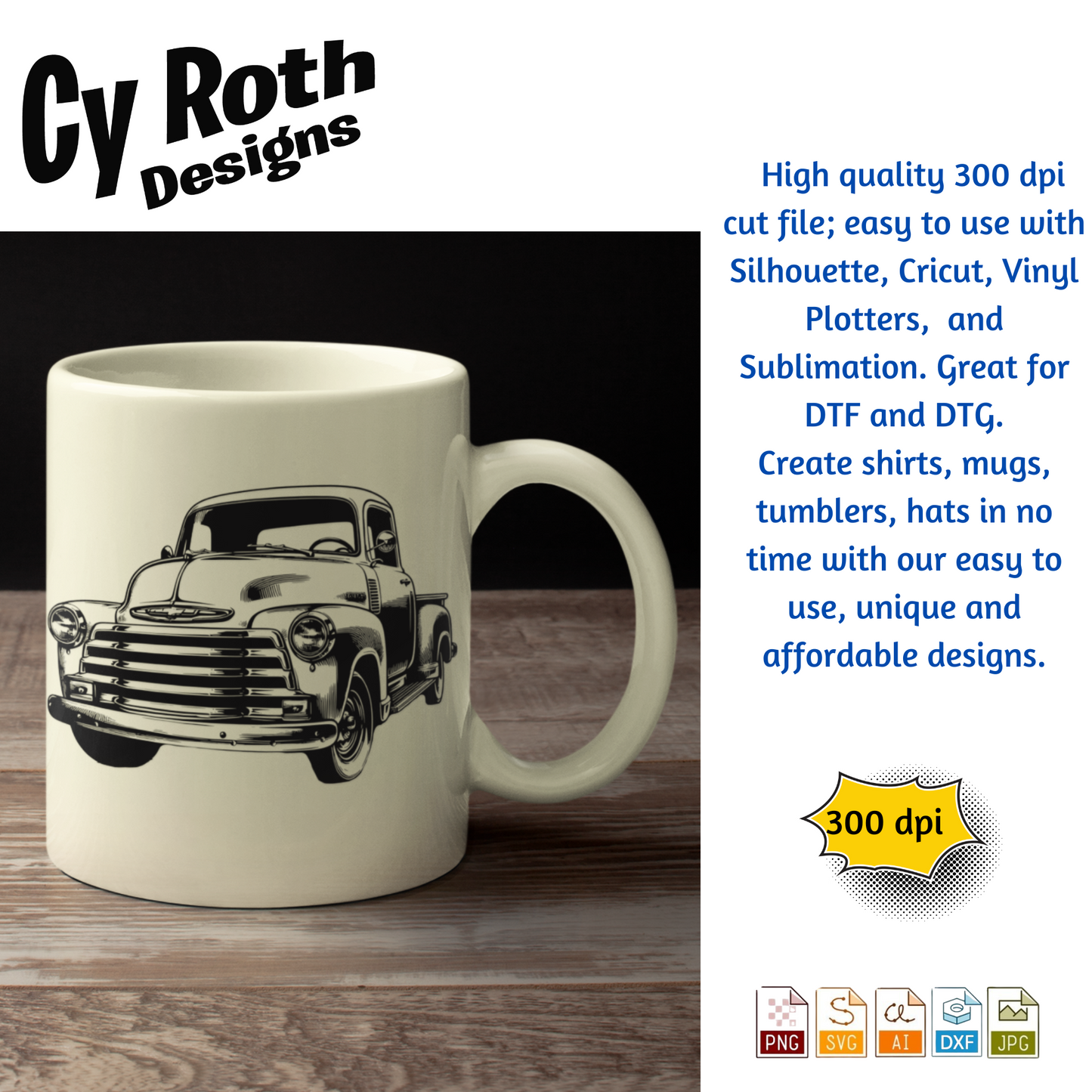 1954 Chevy Truck svg png jpg ai dxf file, for Silhouette, Cricut, Vinyl Plotters, Laser, CNC and Sublimation. Great for DTF and DTG.
