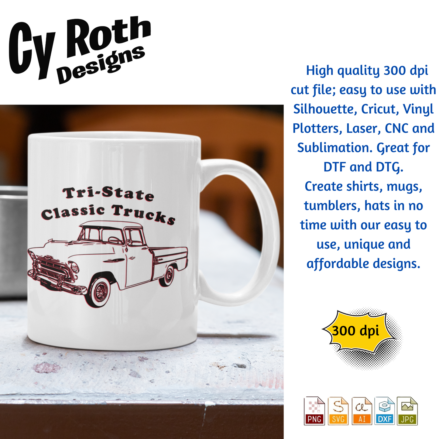 1955 Chevy Cameo Truck svg png jpg ai dxf file, for Silhouette, Cricut, Vinyl Plotters, Laser, CNC and Sublimation. Great for DTF and DTG.