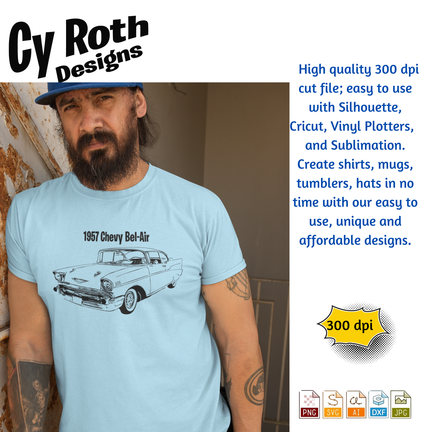 1957 Chevy Bel Air svg png jpg ai dxf file, for Silhouette, Cricut, Vinyl Plotters, Laser, CNC and Sublimation. Great for DTF and DTG.