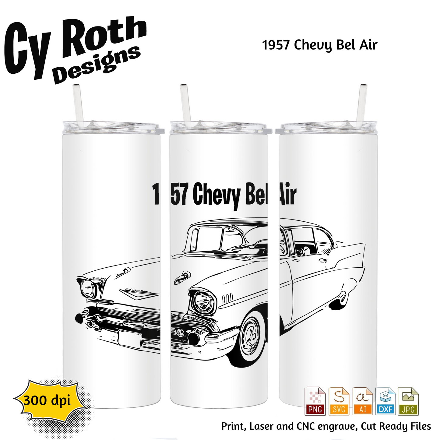 1957 Chevy Bel Air svg png jpg ai dxf file, for Silhouette, Cricut, Vinyl Plotters, Laser, CNC and Sublimation. Great for DTF and DTG.