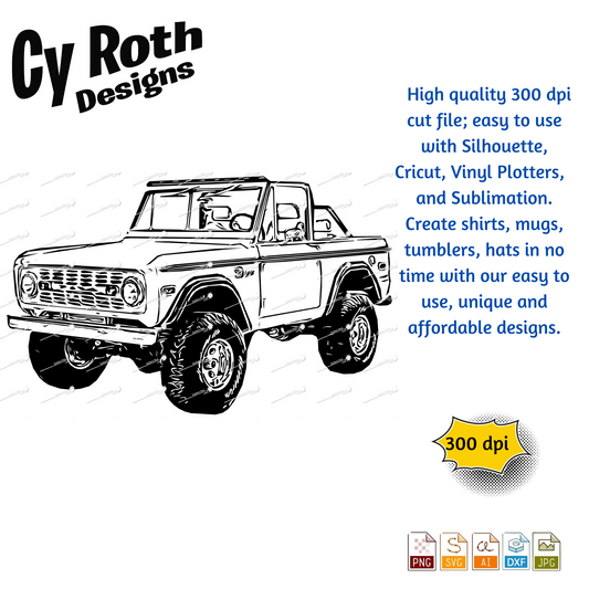 1970 Bronco svg png jpg ai dxf file, for Silhouette, Cricut, Vinyl Plotters, Laser, CNC and Sublimation. Great for DTF and DTG.