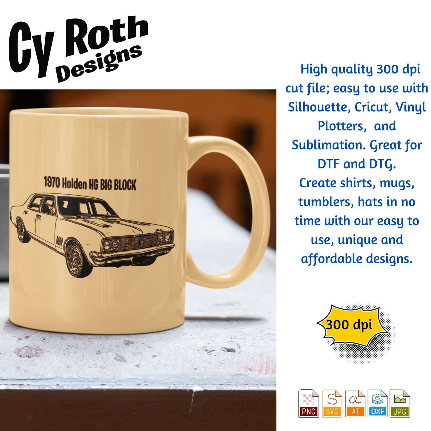 1970 Holden svg png jpg ai dxf file, for Silhouette, Cricut, Vinyl Plotters, Laser, CNC and Sublimation. Great for DTF and DTG.