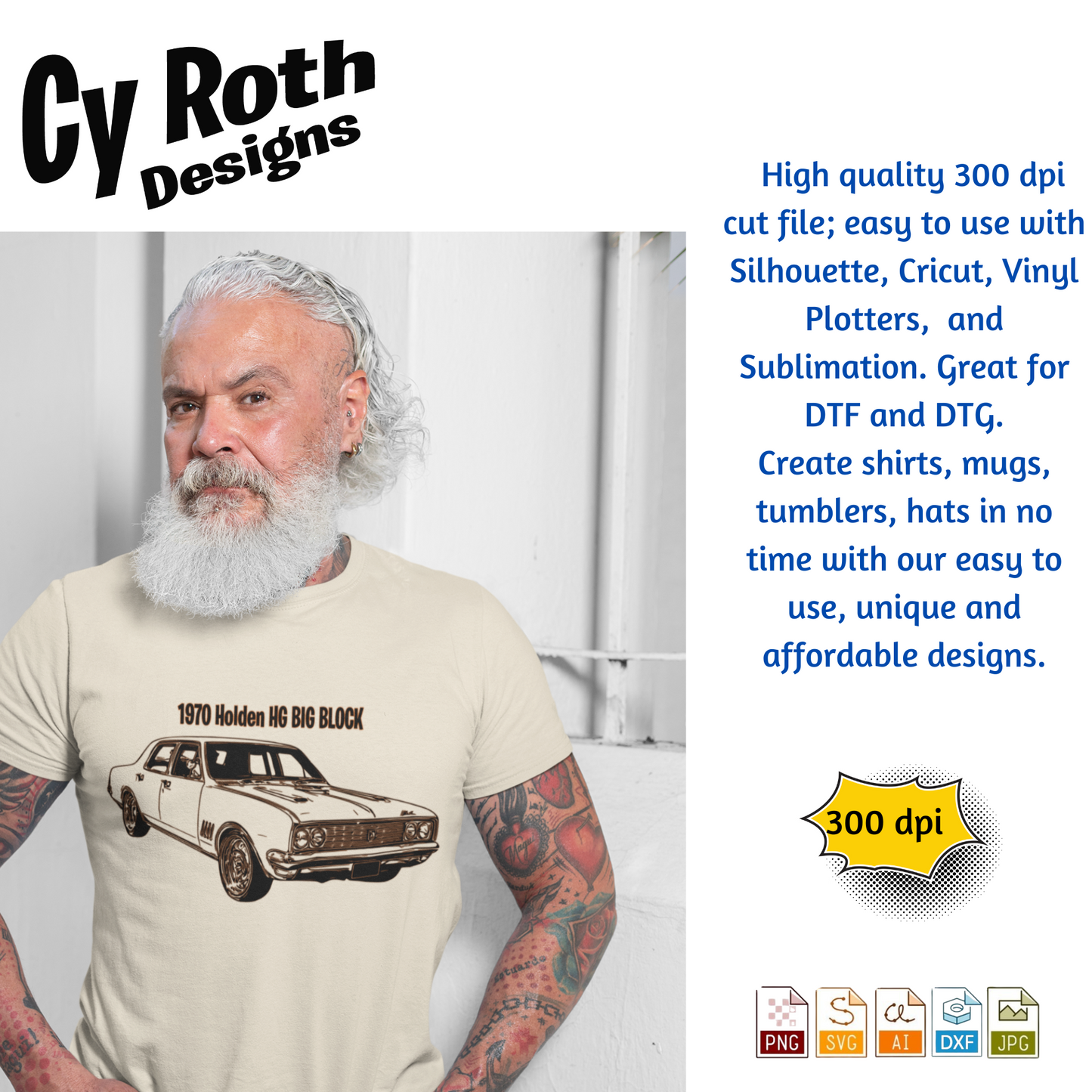 1970 Holden svg png jpg ai dxf file, for Silhouette, Cricut, Vinyl Plotters, Laser, CNC and Sublimation. Great for DTF and DTG.