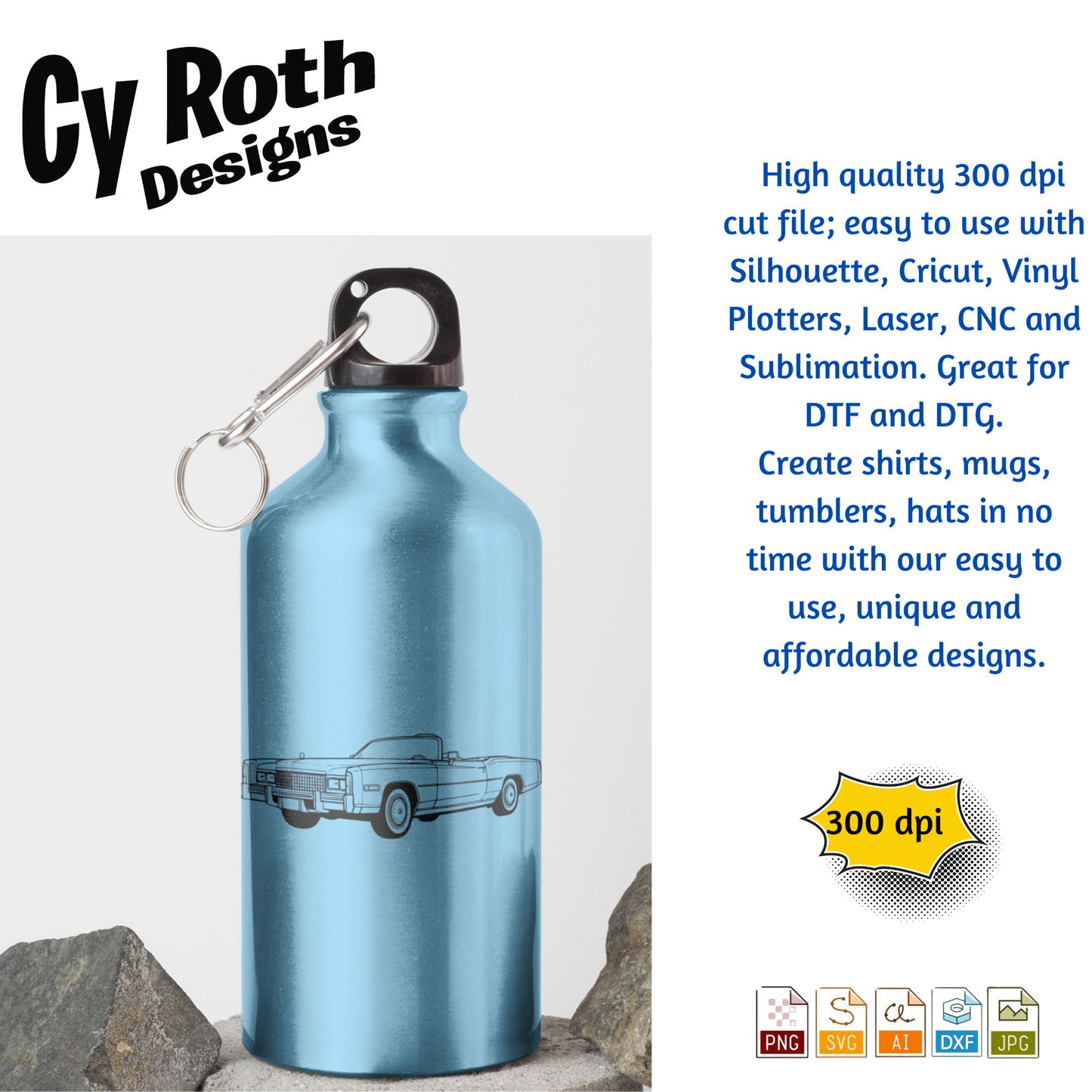 1975 Cadillac Eldorado svg png jpg ai dxf file, for Silhouette, Cricut, Vinyl Plotters, Laser, CNC and Sublimation. Downloadable File.