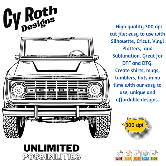 1975 Bronco svg png jpg ai dxf file, for Silhouette, Cricut, Vinyl Plotters, Laser, CNC and Sublimation. Great for DTF and DTG.