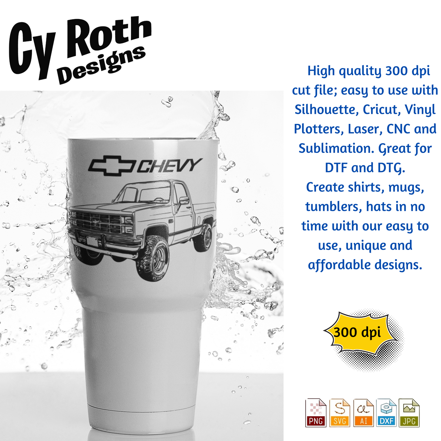 1985 Chevy Truck svg png jpg ai dxf file, for Silhouette, Cricut, Vinyl Plotters, Laser, CNC and Sublimation. Great for DTF and DTG.
