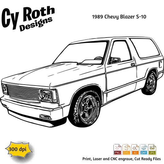 1989 Chevy S-10 Blazer svg png jpg ai dxf file, for Silhouette, Cricut, Vinyl Plotters, Laser, CNC and Sublimation. Great for DTF and DTG.