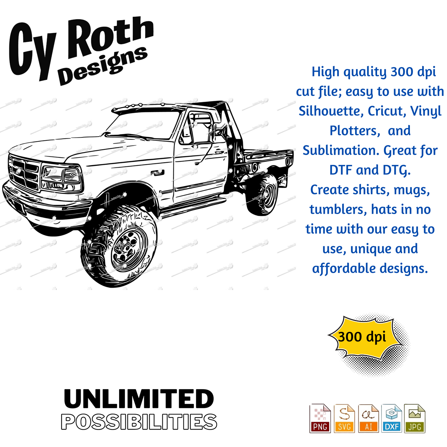 1997 Ford F-250 svg png jpg ai dxf file, for Silhouette, Cricut, Vinyl Plotters, Laser, CNC and Sublimation. Great for DTF and DTG.
