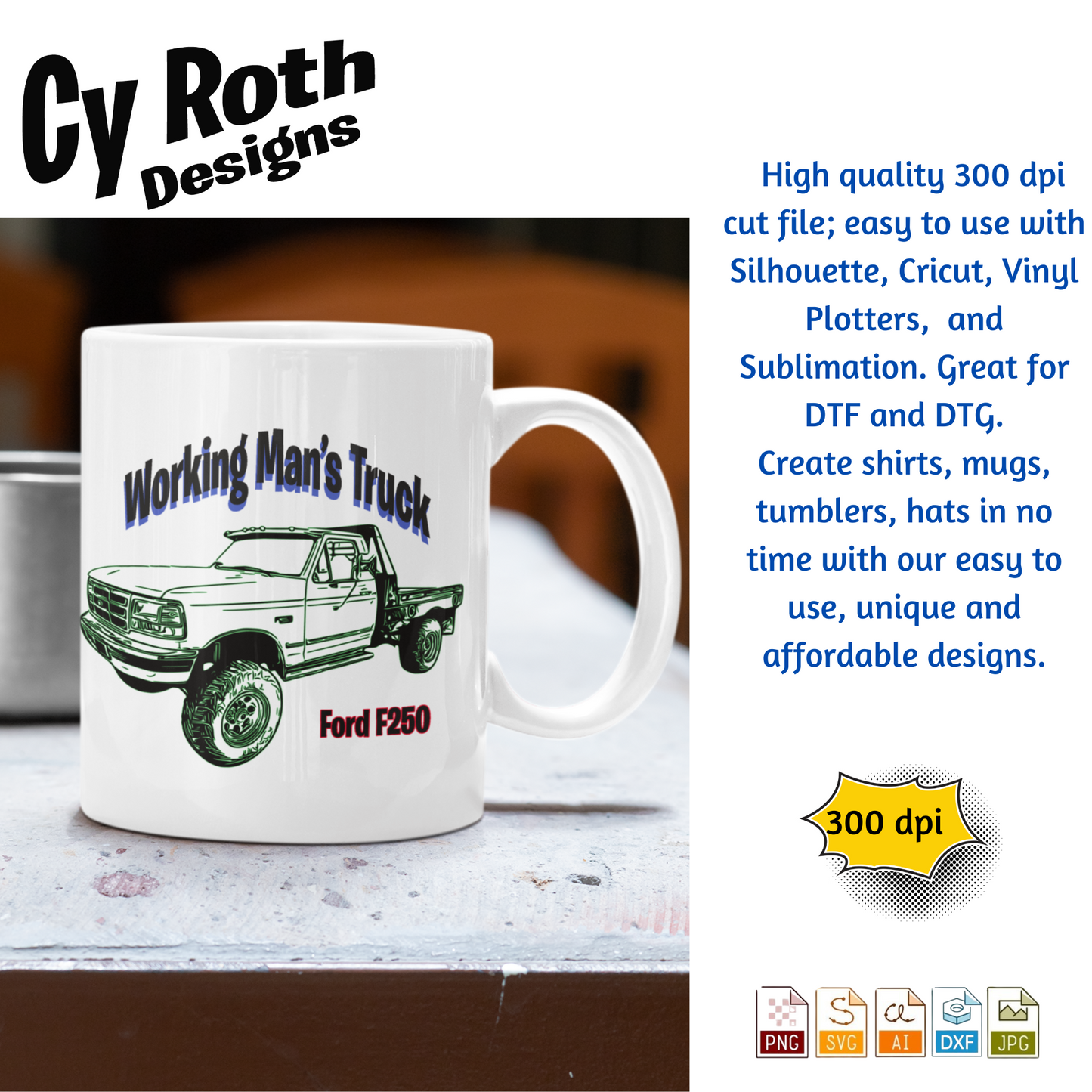 1997 Ford F-250 svg png jpg ai dxf file, for Silhouette, Cricut, Vinyl Plotters, Laser, CNC and Sublimation. Great for DTF and DTG.