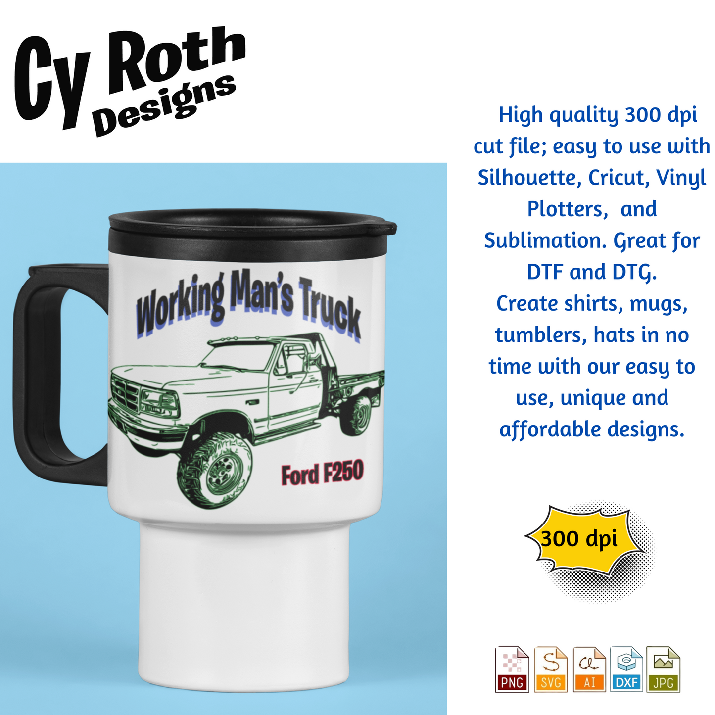 1997 Ford F-250 svg png jpg ai dxf file, for Silhouette, Cricut, Vinyl Plotters, Laser, CNC and Sublimation. Great for DTF and DTG.