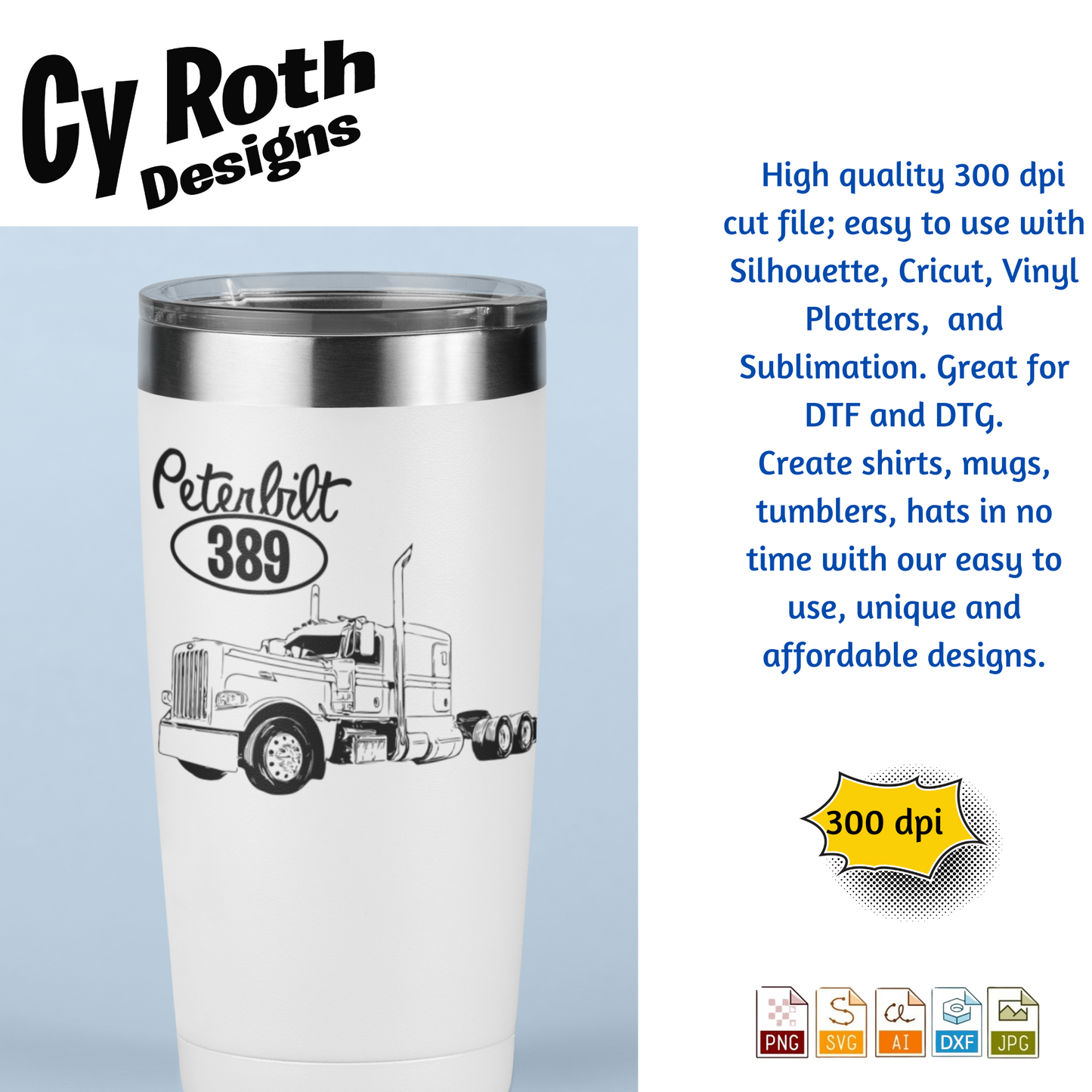 2019 Peterbilt svg png jpg ai dxf file, for Silhouette, Cricut, Vinyl Plotters, Laser, CNC and Sublimation. Great for DTF and DTG.