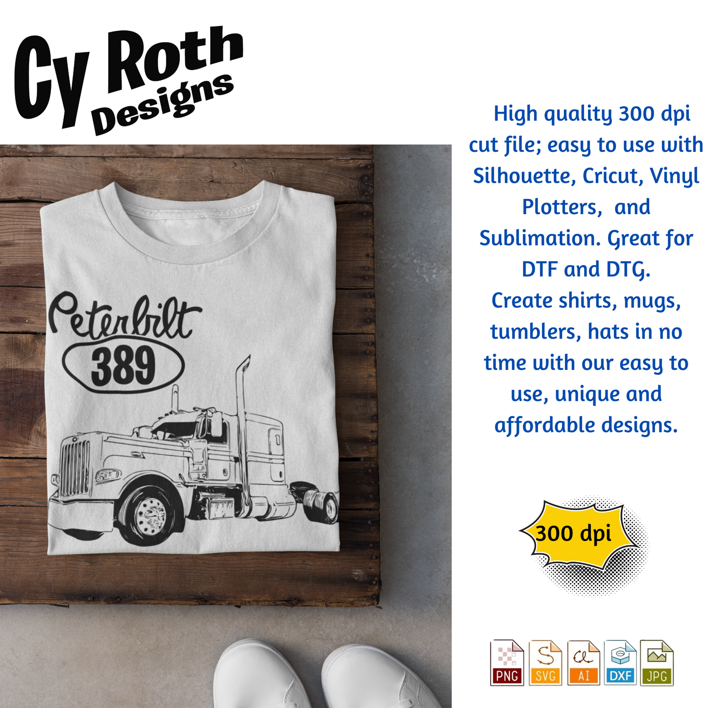 2019 Peterbilt svg png jpg ai dxf file, for Silhouette, Cricut, Vinyl Plotters, Laser, CNC and Sublimation. Great for DTF and DTG.