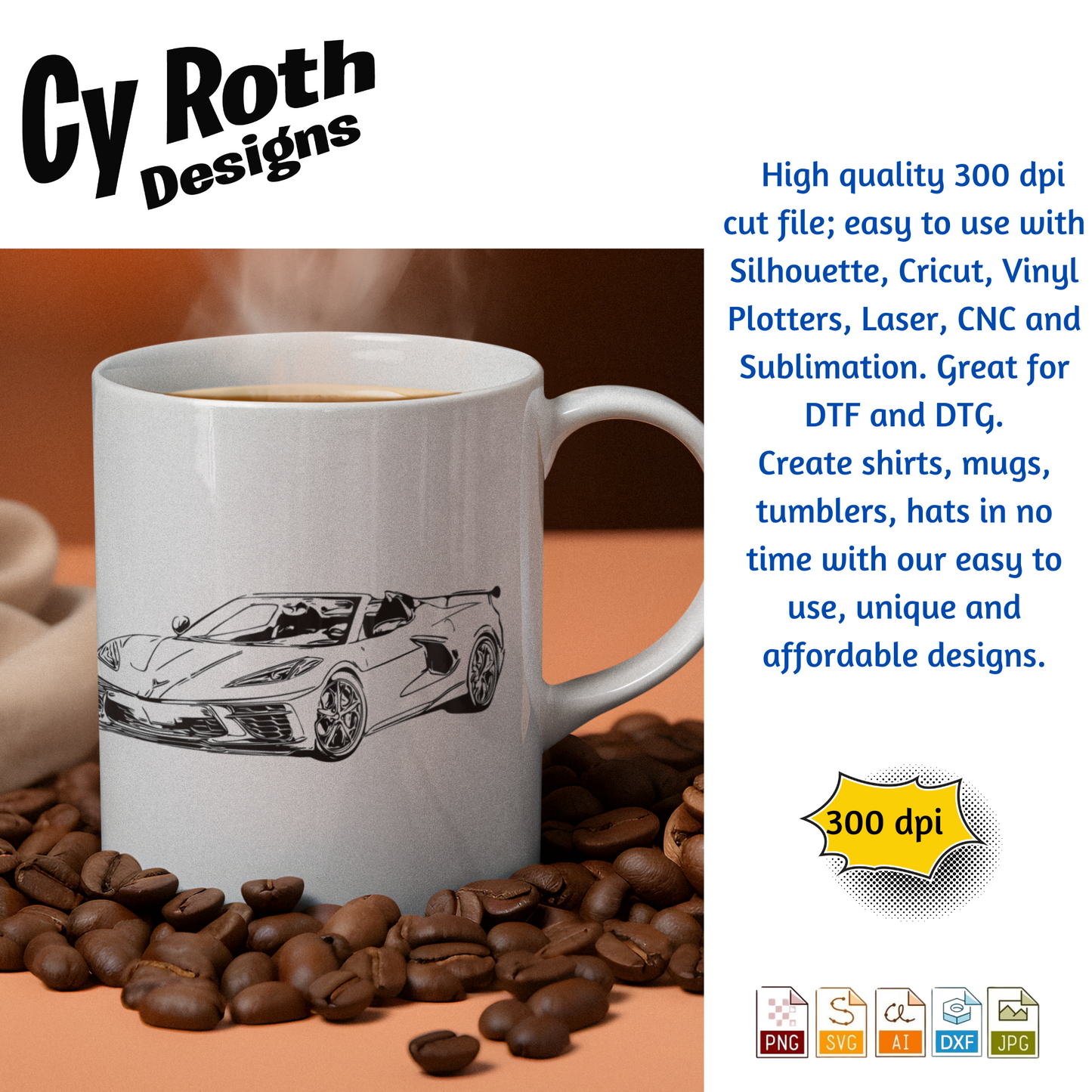 2020 Chevy Corvette svg png jpg ai dxf file, for Silhouette, Cricut, Vinyl Plotters, Laser, CNC and Sublimation. Great for DTF and DTG.