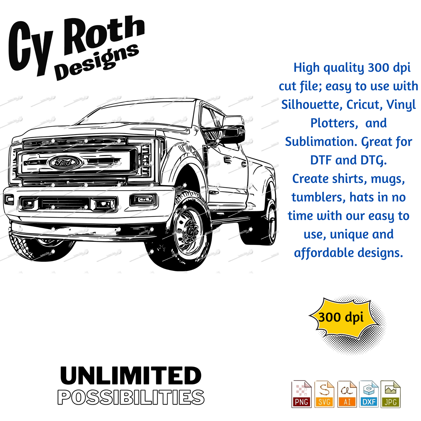 2020 Ford F-350 svg png jpg ai dxf file, for Silhouette, Cricut, Vinyl Plotters, Laser, CNC and Sublimation. Great for DTF and DTG.