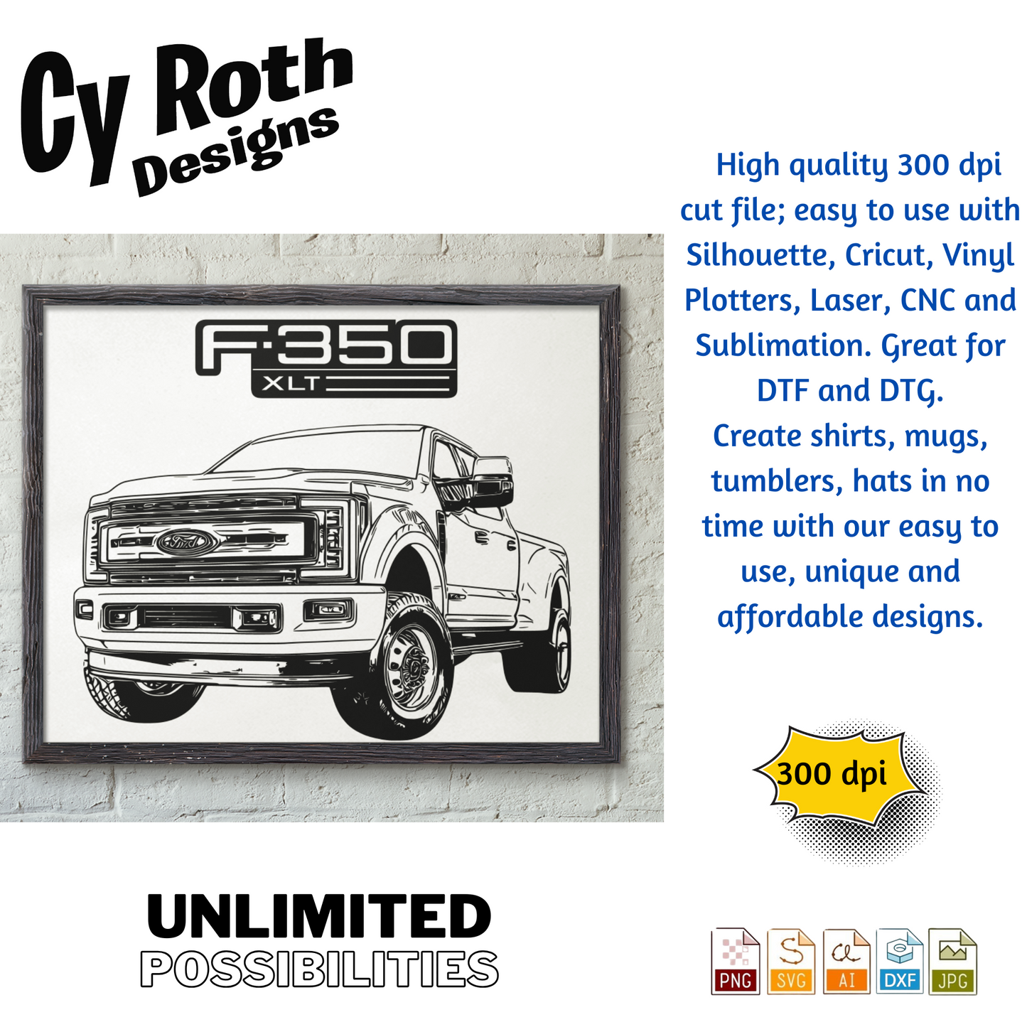 2020 Ford F-350 svg png jpg ai dxf file, for Silhouette, Cricut, Vinyl Plotters, Laser, CNC and Sublimation. Great for DTF and DTG.