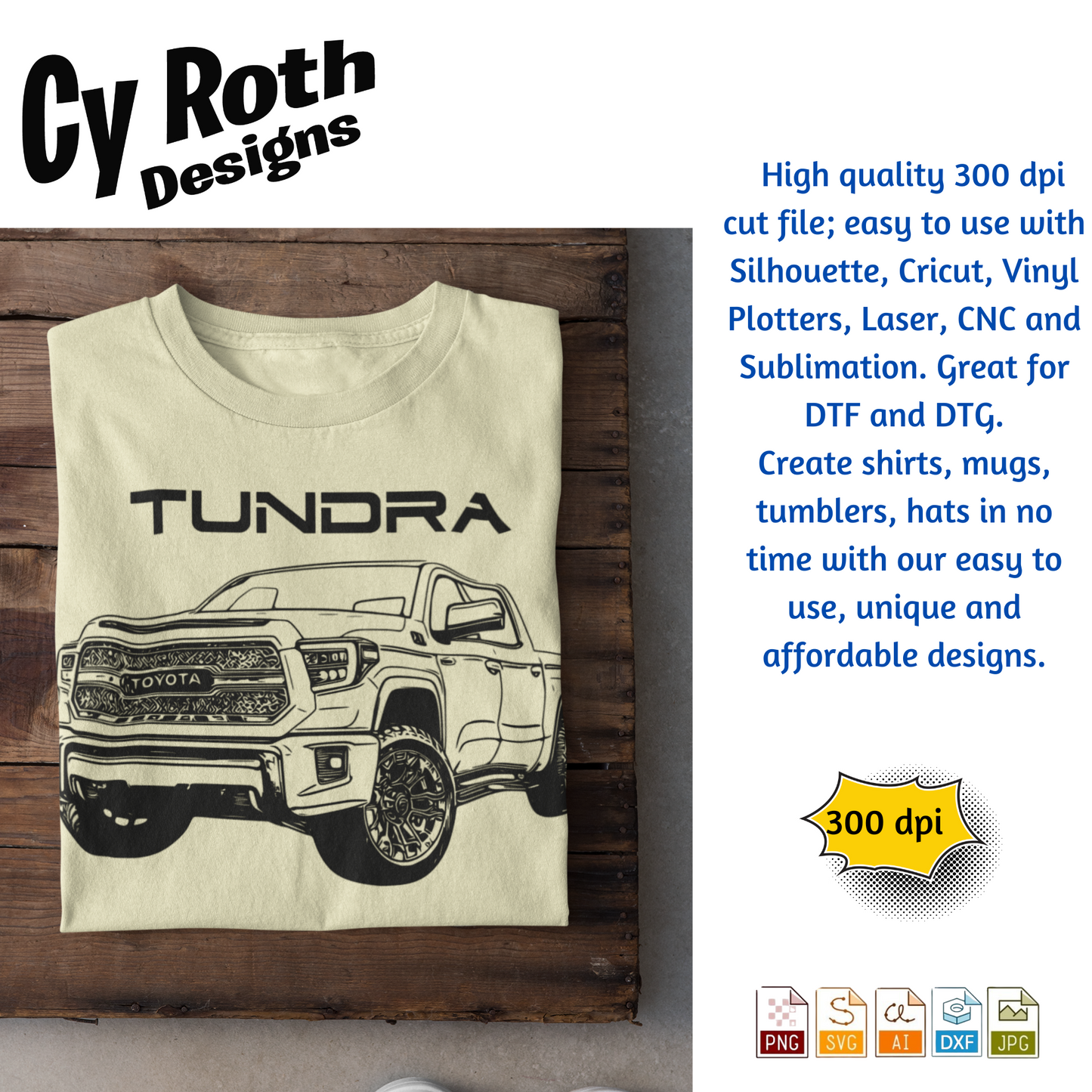 2022 Toyota Tundra svg png jpg ai dxf file, for Silhouette, Cricut, Vinyl Plotters, Laser, CNC and Sublimation. Great for DTF and DTG.
