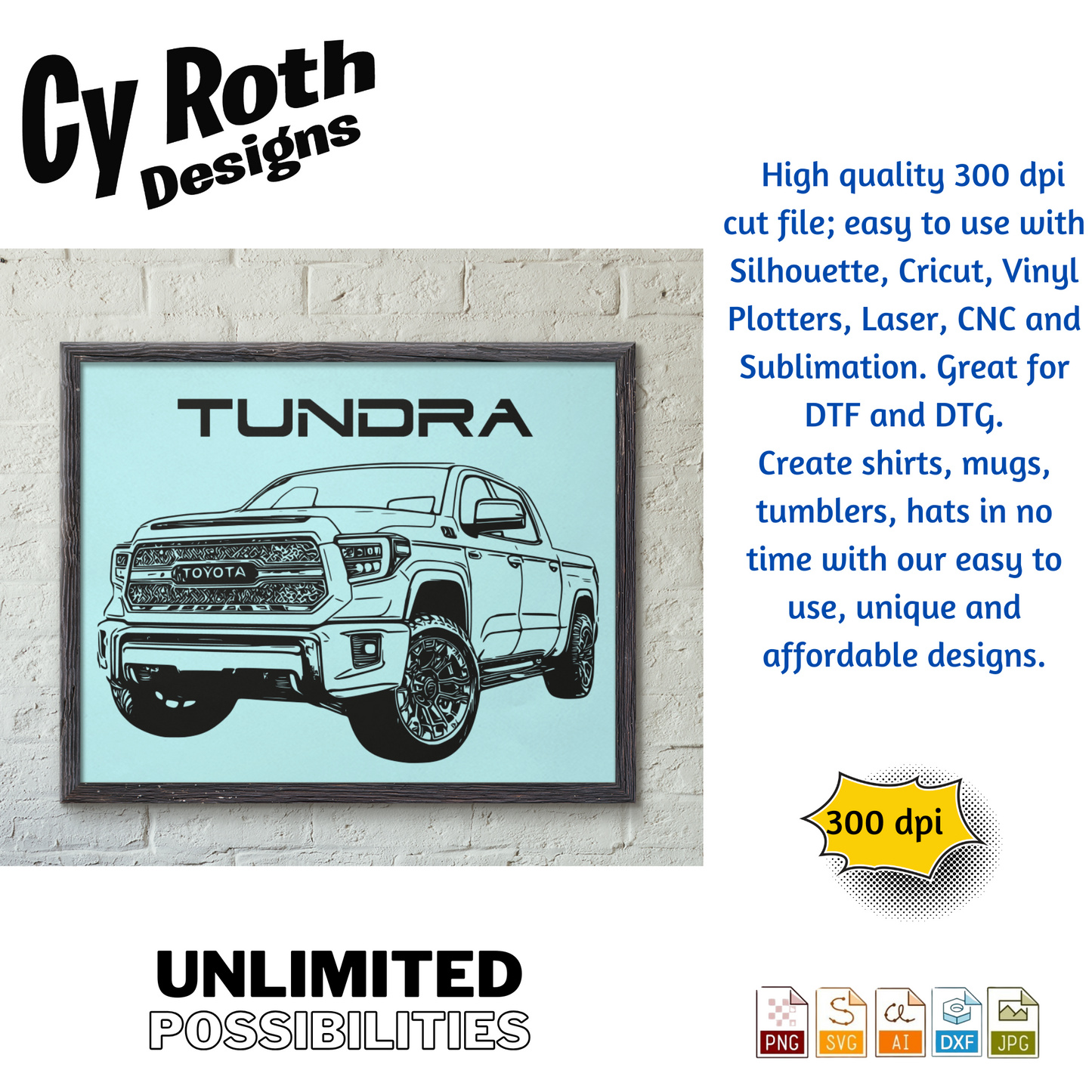 2022 Toyota Tundra svg png jpg ai dxf file, for Silhouette, Cricut, Vinyl Plotters, Laser, CNC and Sublimation. Great for DTF and DTG.