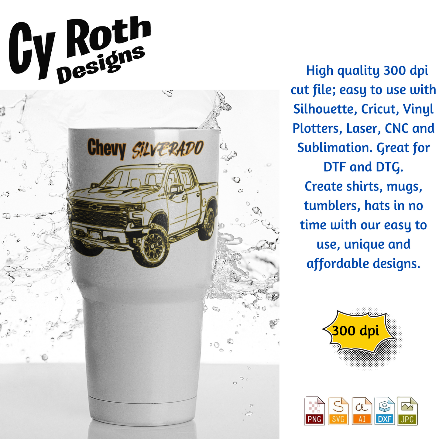 2023 Chevy Silverado svg png jpg ai dxf file, for Silhouette, Cricut, Vinyl Plotters, Laser, CNC and Sublimation. Great for DTF and DTG.