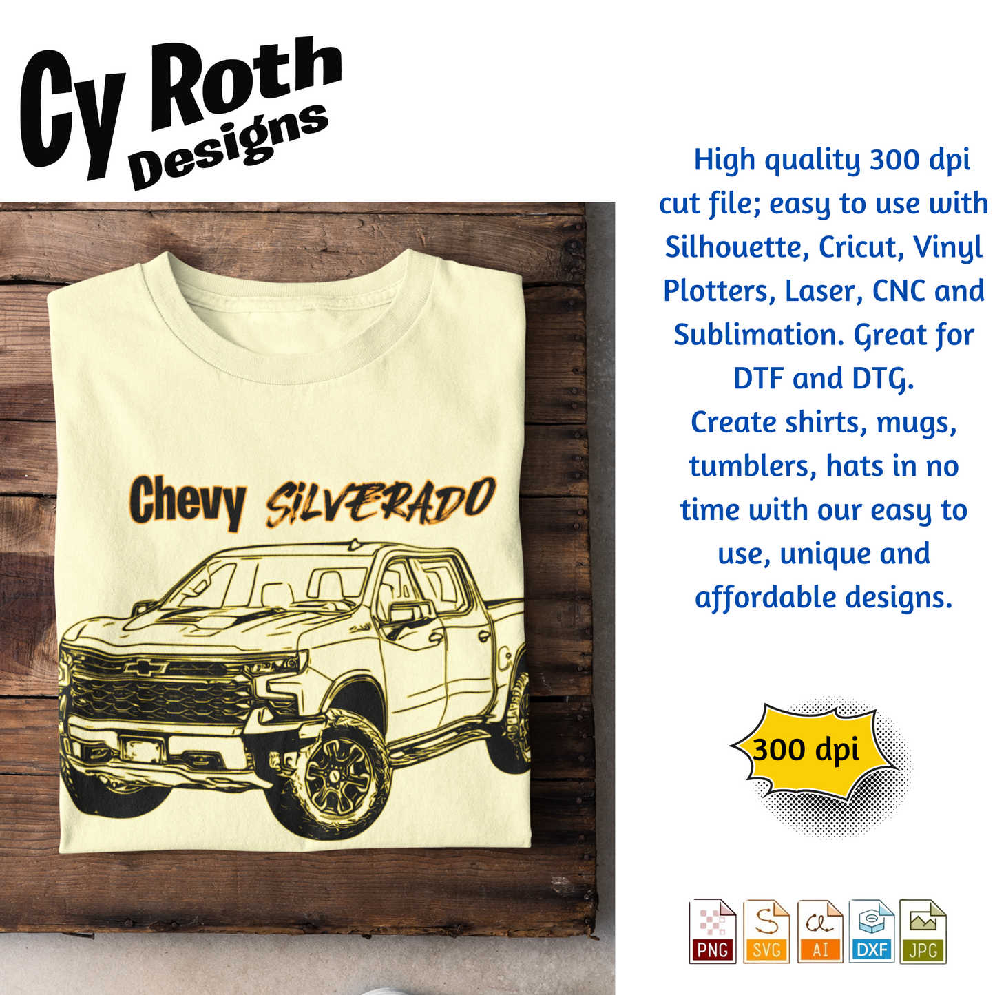 2023 Chevy Silverado svg png jpg ai dxf file, for Silhouette, Cricut, Vinyl Plotters, Laser, CNC and Sublimation. Great for DTF and DTG.