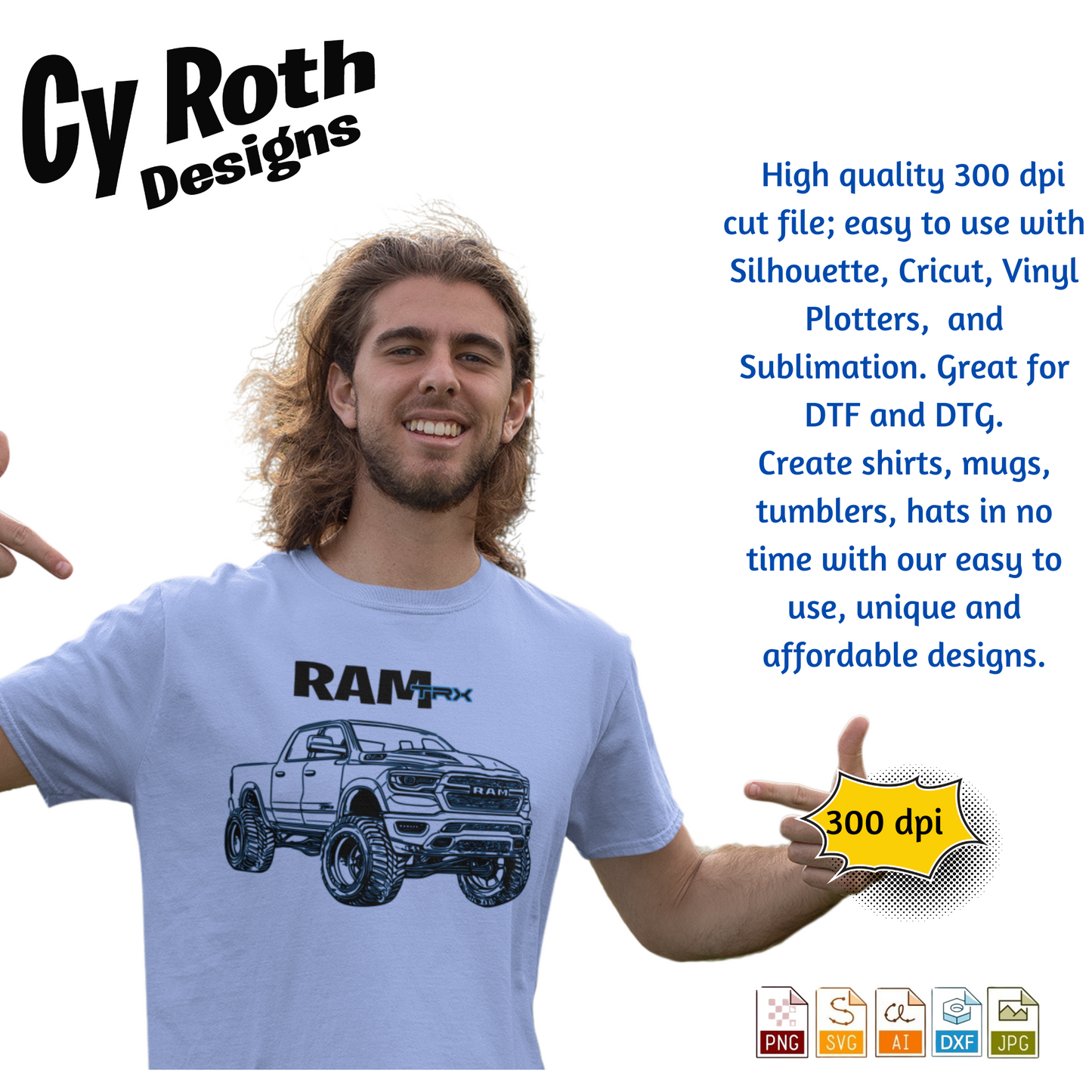 2024 RAM 1500 svg png jpg ai dxf file, for Silhouette, Cricut, Vinyl Plotters, Laser, CNC and Sublimation. Great for DTF and DTG.