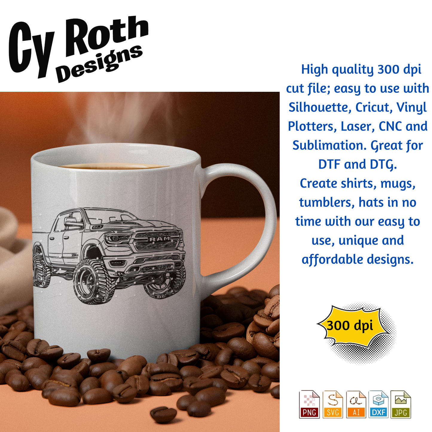 2024 RAM 1500 svg png jpg ai dxf file, for Silhouette, Cricut, Vinyl Plotters, Laser, CNC and Sublimation. Great for DTF and DTG.