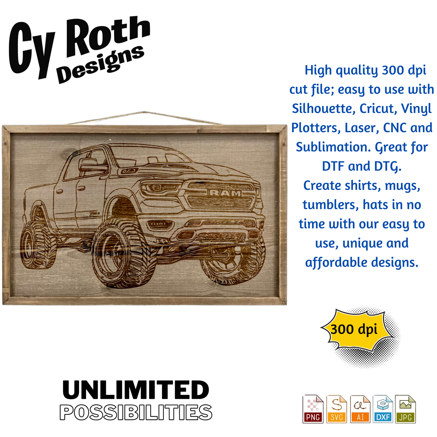 2024 RAM 1500 svg png jpg ai dxf file, for Silhouette, Cricut, Vinyl Plotters, Laser, CNC and Sublimation. Great for DTF and DTG.