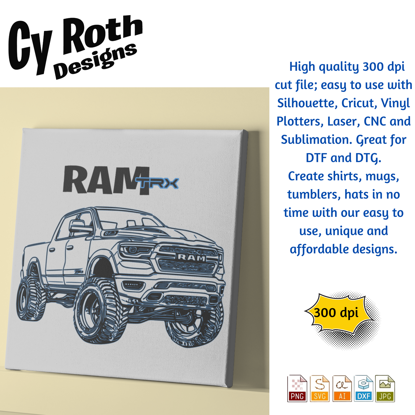 2024 RAM 1500 svg png jpg ai dxf file, for Silhouette, Cricut, Vinyl Plotters, Laser, CNC and Sublimation. Great for DTF and DTG.
