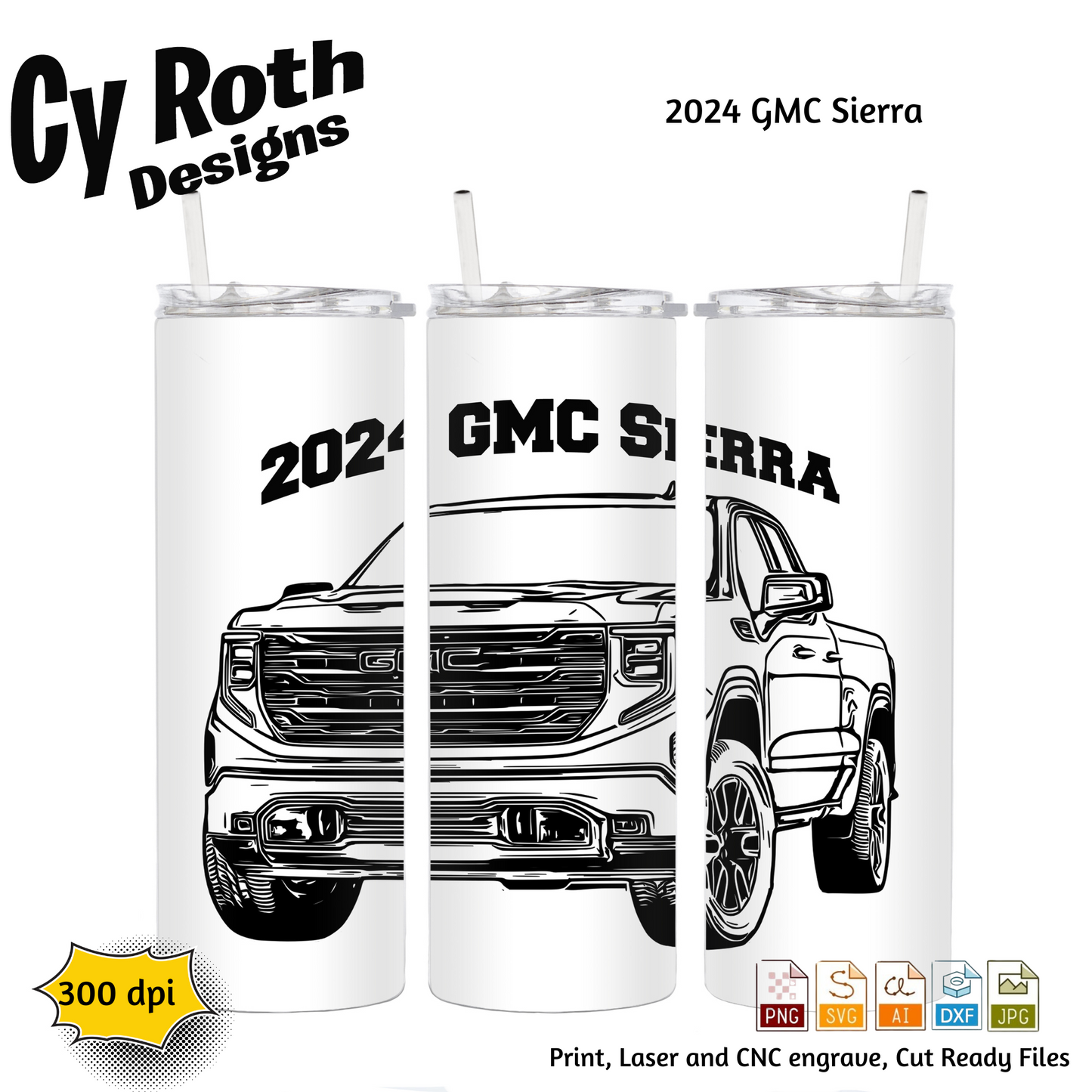 2024 GMC Sierra svg png jpg ai dxf file, for Silhouette, Cricut, Vinyl Plotters, Laser, CNC and Sublimation. Great for DTF and DTG.