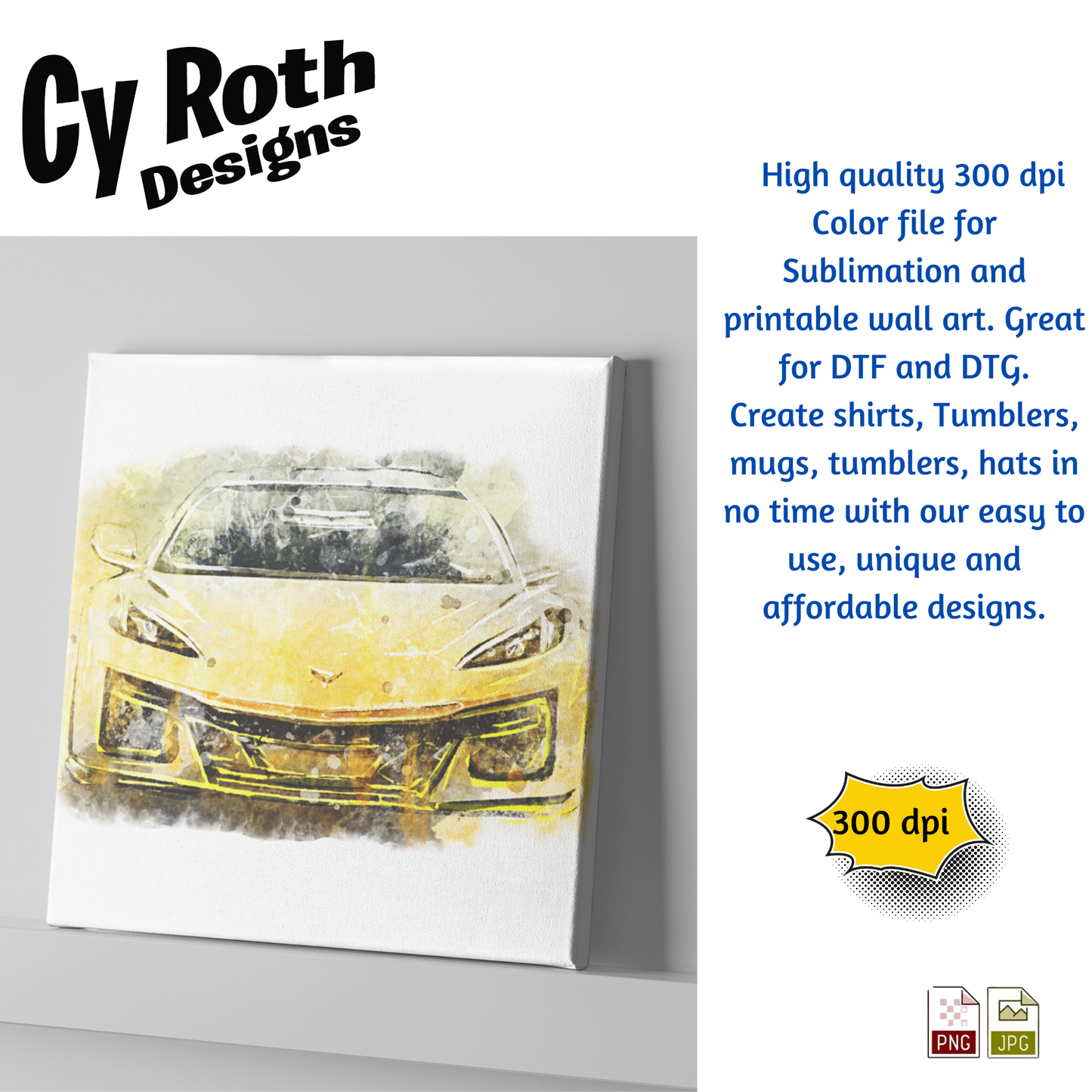 2025 Corvette Sublimation PNG JPG file, Wall Art 20oz skinny Tumbler, shirt PNG, Junk Journal image