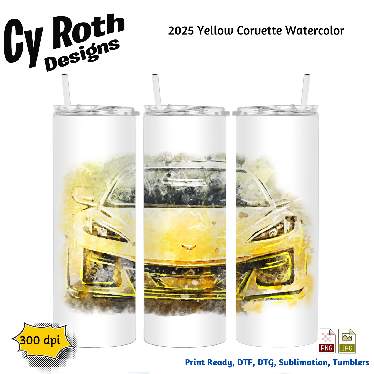 2025 Corvette Sublimation PNG JPG file, Wall Art 20oz skinny Tumbler, shirt PNG, Junk Journal image