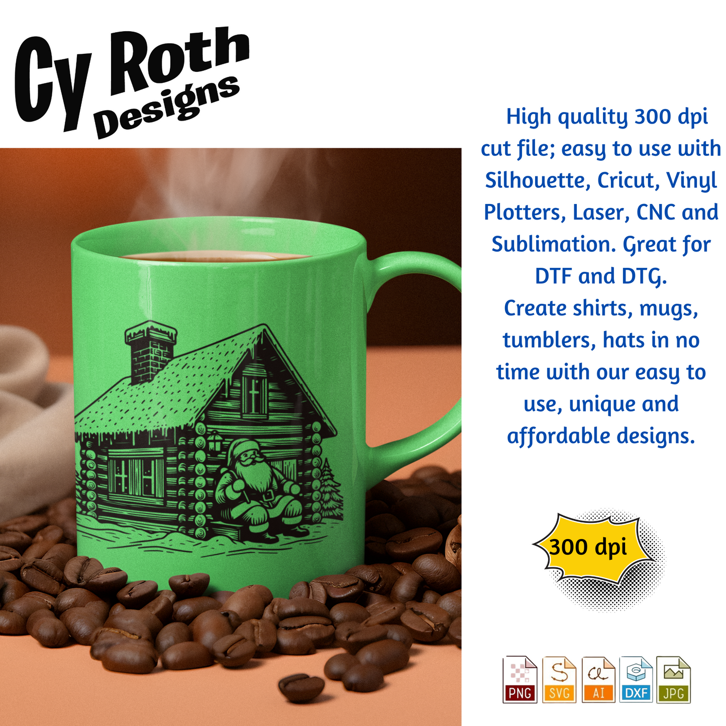 Christmas Cabin with Santa svg png jpg ai dxf file, for Silhouette, Cricut, Vinyl Plotters, Laser, CNC and Sublimation. Great for DTF and DTG.