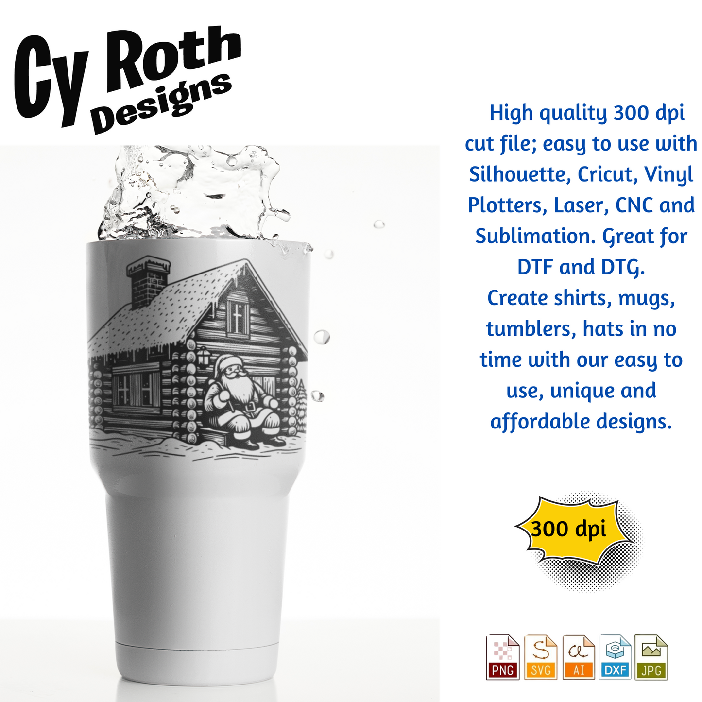 Christmas Cabin with Santa svg png jpg ai dxf file, for Silhouette, Cricut, Vinyl Plotters, Laser, CNC and Sublimation. Great for DTF and DTG.
