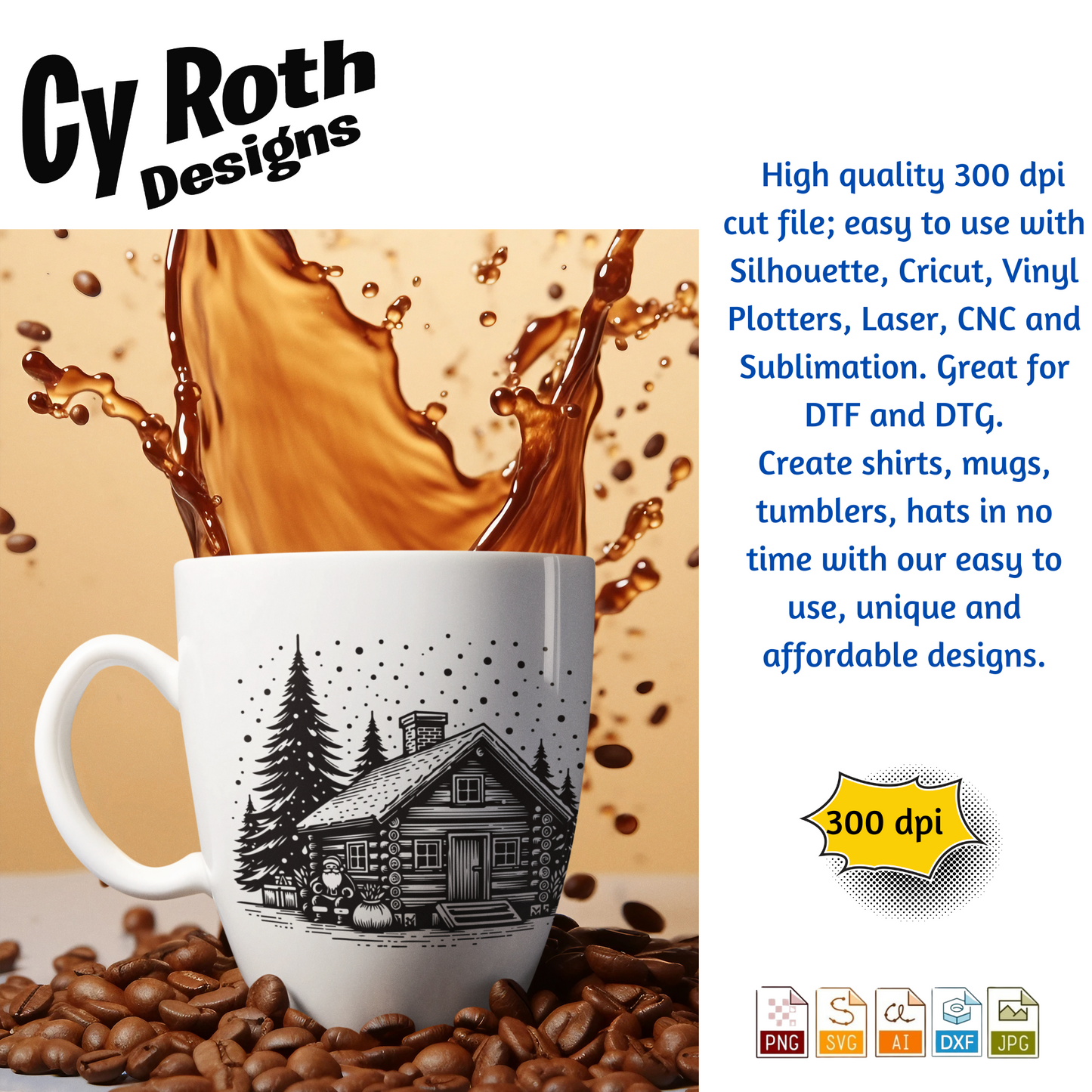 Christmas Cabin with Santa svg png jpg ai dxf file, for Silhouette, Cricut, Vinyl Plotters, Laser, CNC and Sublimation. Great for DTF and DTG.