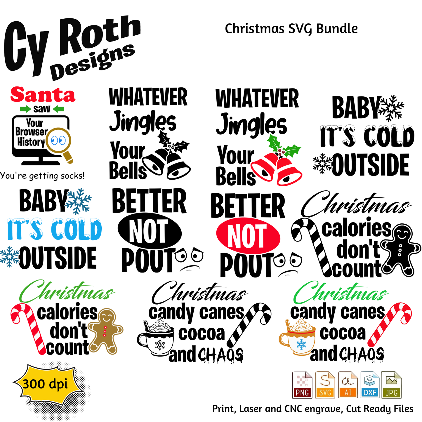 Christmas Bundle svg png jpg ai dxf file, for Silhouette, Cricut, Vinyl Plotters, Laser, CNC and Sublimation. Digital Download