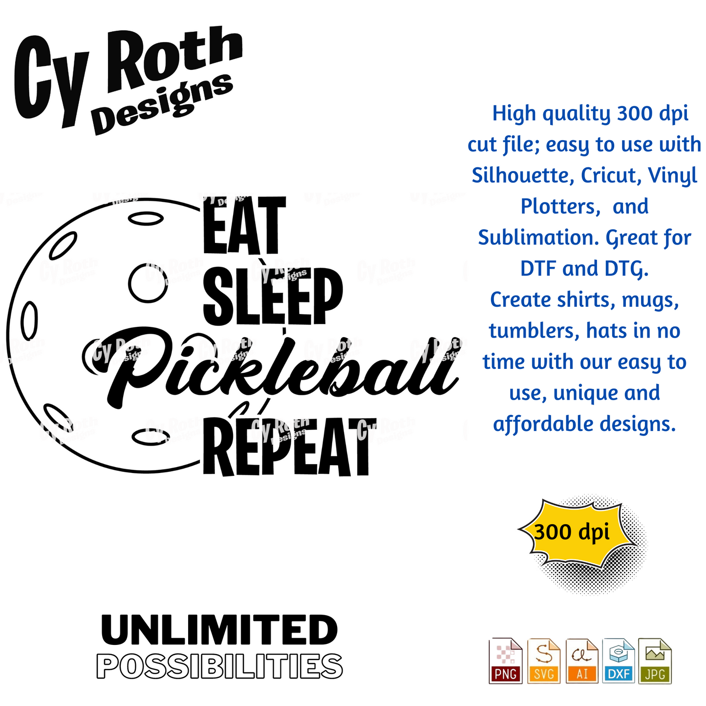Pickleball svg png jpg ai dxf file, for Silhouette, Cricut, Vinyl Plotters, Laser, CNC and Sublimation. Great for DTF and DTG.