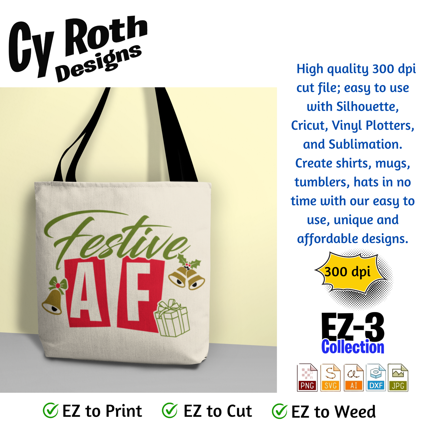 Christmas svg - Festive AF. Vector and Color Designs for Tumblers, Shirts, Wall Art (PNG, SVG Digital Download)