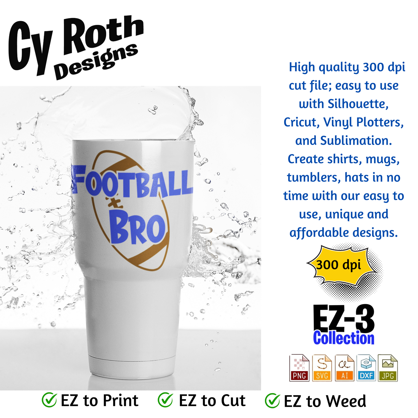 Football svg png jpg ai dxf file, for Silhouette, Cricut, Vinyl Plotters, Laser, CNC and Sublimation. Great for DTF and DTG. Football bro