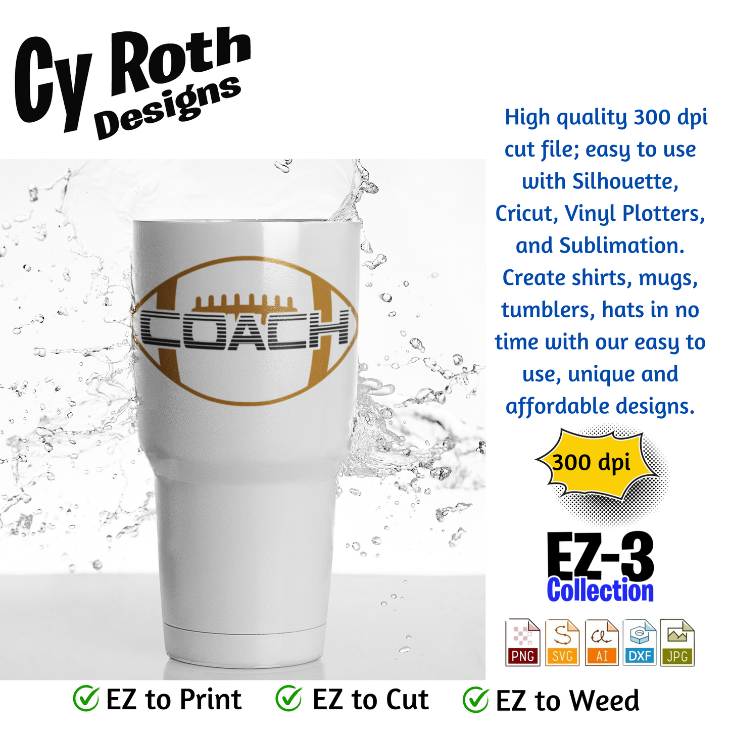 Football svg png jpg ai dxf file, for Silhouette, Cricut, Vinyl Plotters, Laser, CNC and Sublimation. Great for DTF and DTG. Football coach