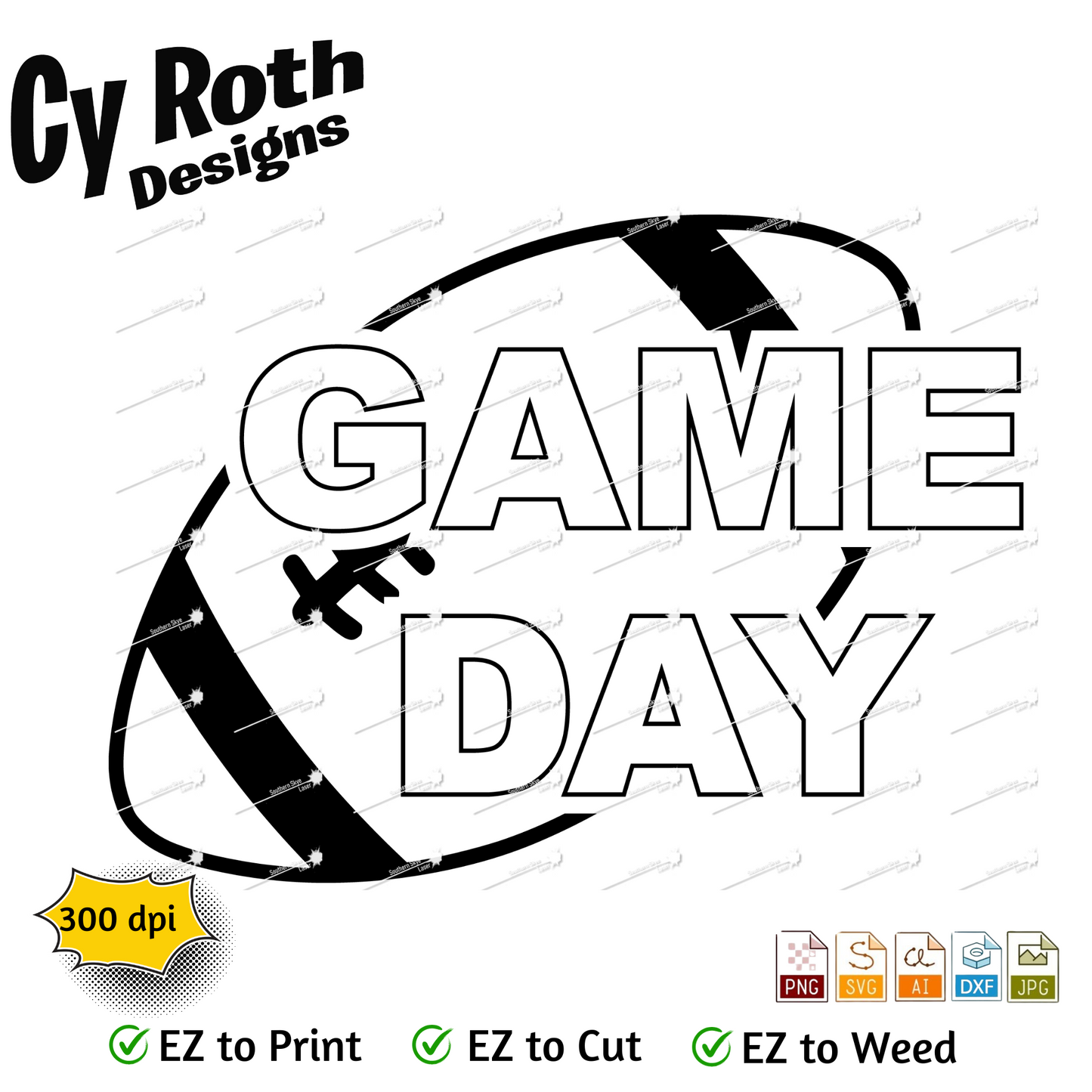 Football svg png jpg ai dxf file, for Silhouette, Cricut, Vinyl Plotters, Laser, CNC and Sublimation. Great for DTF and DTG. Game Day