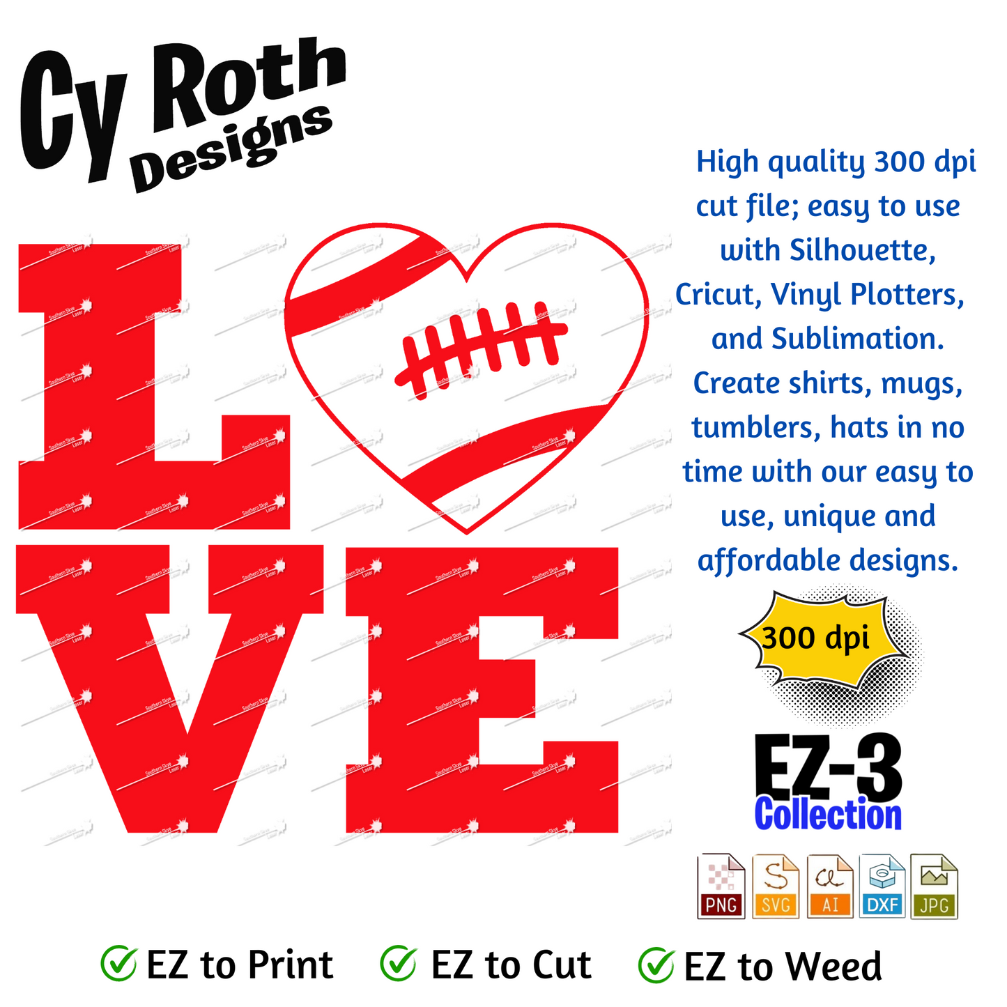 Football svg png jpg ai dxf file, for Silhouette, Cricut, Vinyl Plotters, Laser, CNC and Sublimation. Great for DTF and DTG. Football Love