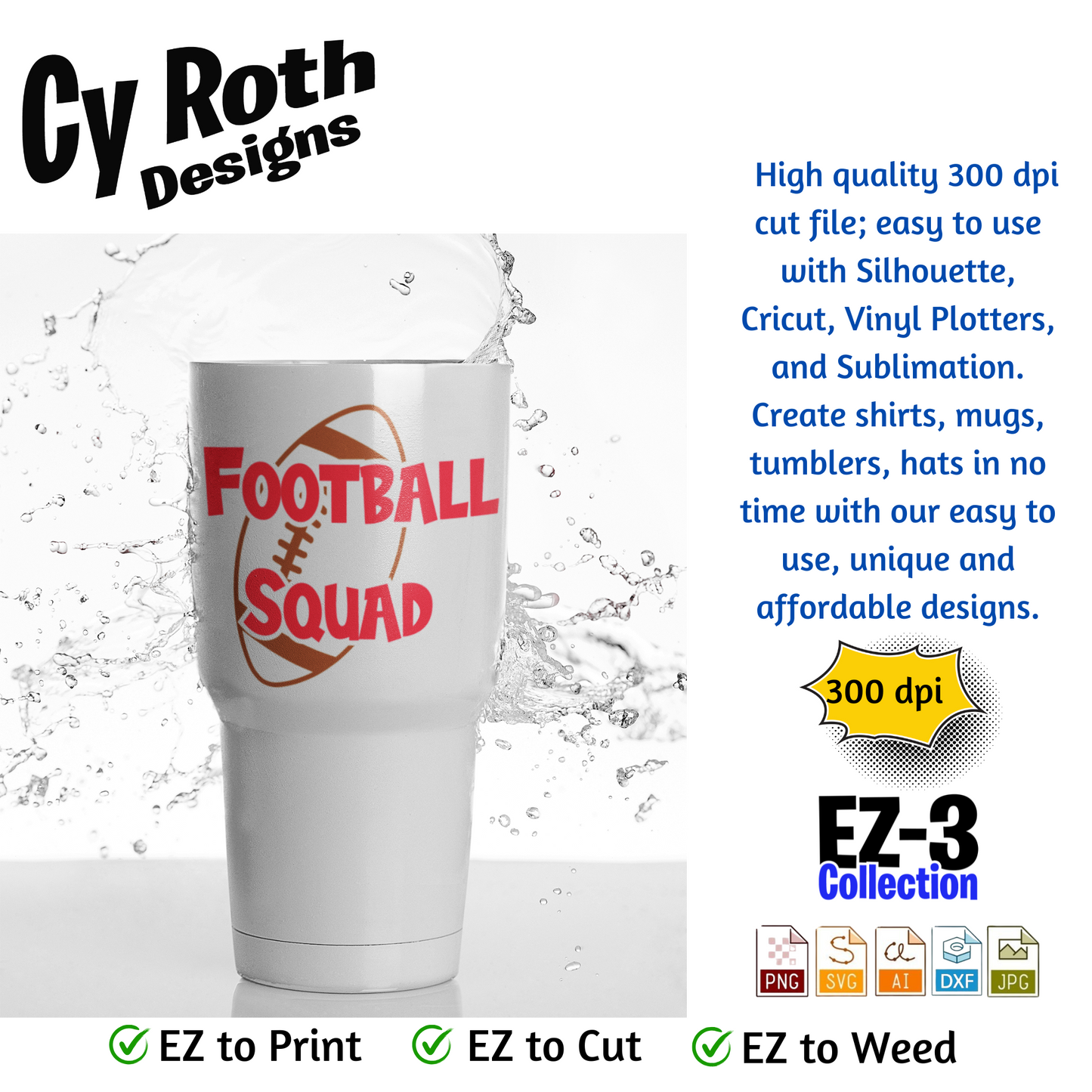 Football svg png jpg ai dxf file, for Silhouette, Cricut, Vinyl Plotters, Laser, CNC and Sublimation. Great for DTF and DTG. Football Squad