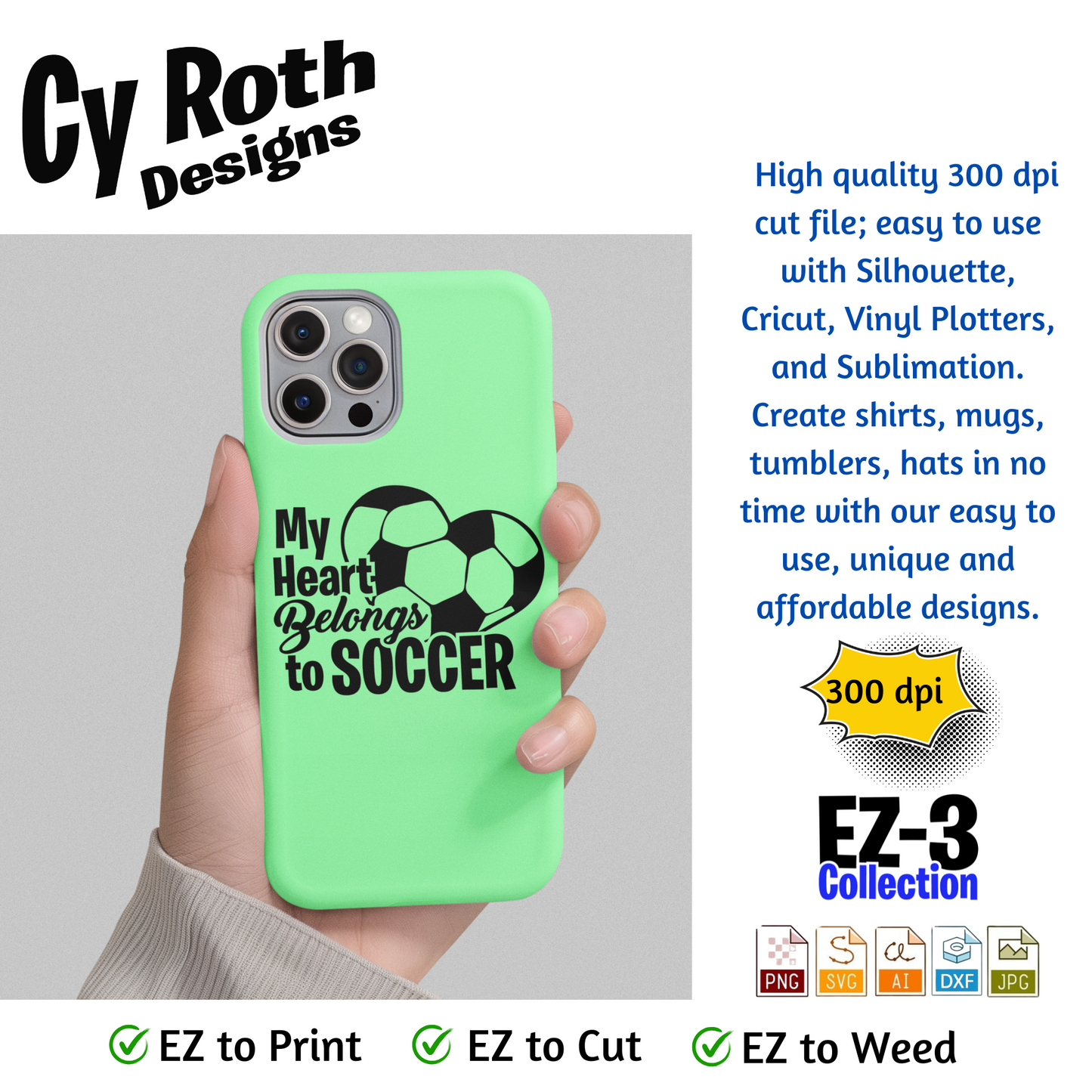 Soccer svg png jpg ai dxf file, for Silhouette, Cricut, Vinyl Plotters, Laser, CNC and Sublimation. Great for DTF and DTG. My heard belongs to soccer.