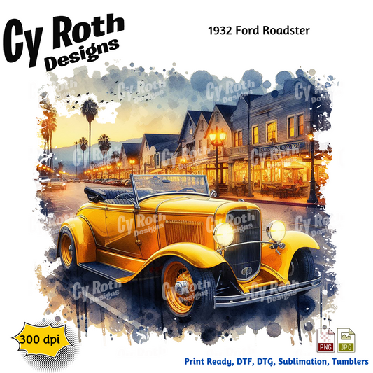 1932 Ford Roadster Sublimation Wall Art 20oz skinny Tumbler PNG JPG file, shirt PNG, Junk Journal image