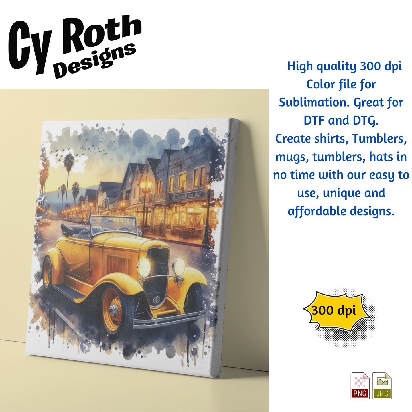 1932 Ford Roadster Sublimation Wall Art 20oz skinny Tumbler PNG JPG file, shirt PNG, Junk Journal image
