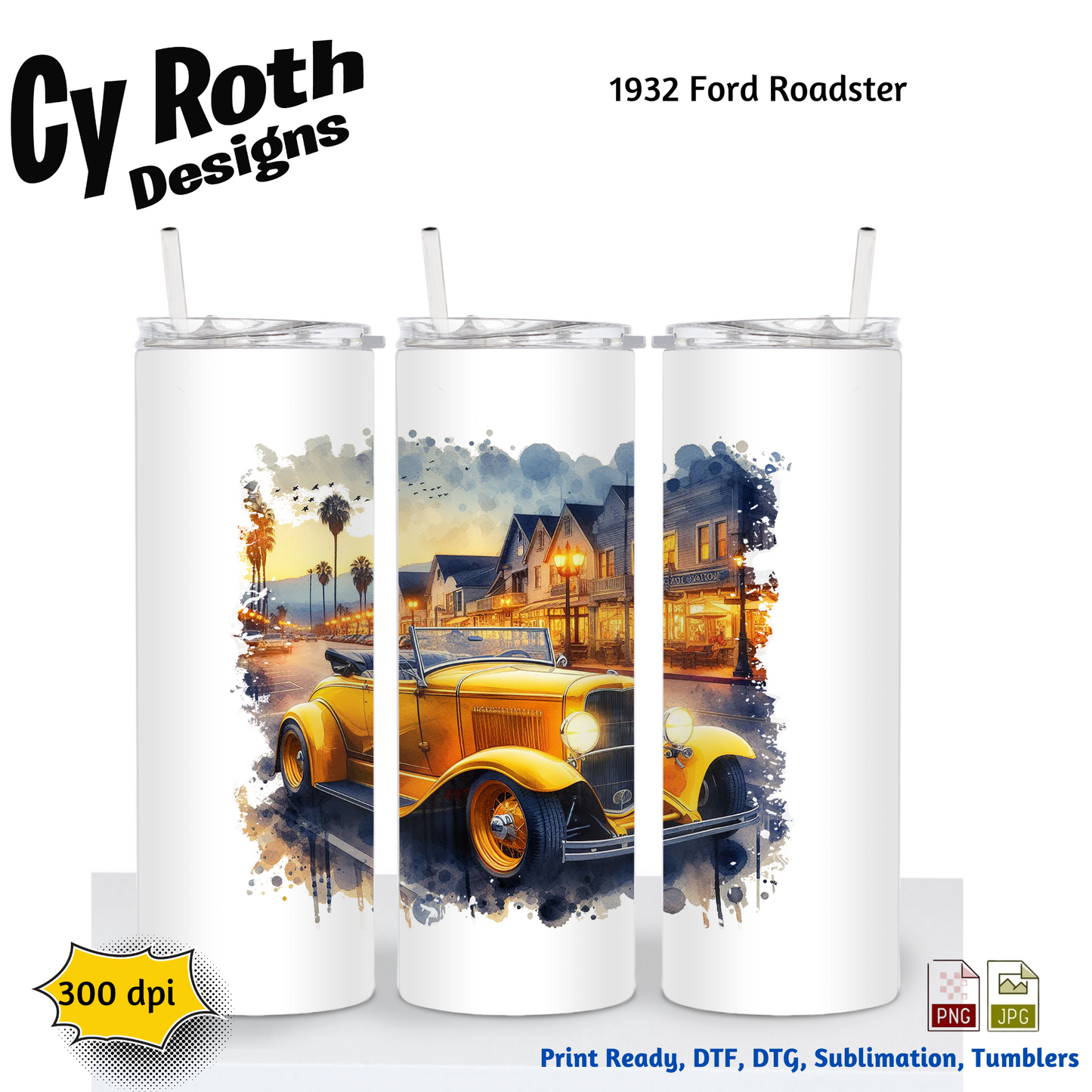 1932 Ford Roadster Sublimation Wall Art 20oz skinny Tumbler PNG JPG file, shirt PNG, Junk Journal image