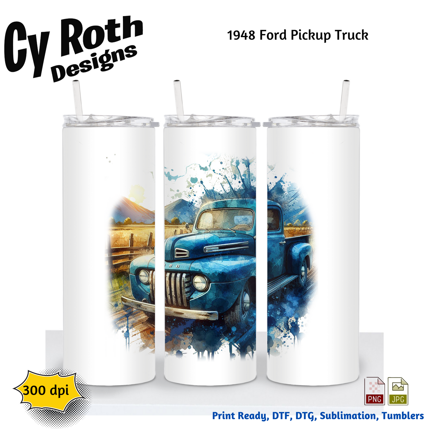 1948 Ford Truck Sublimation PNG JPG file, Wall Art 20oz skinny Tumbler, shirt PNG, Junk Journal image