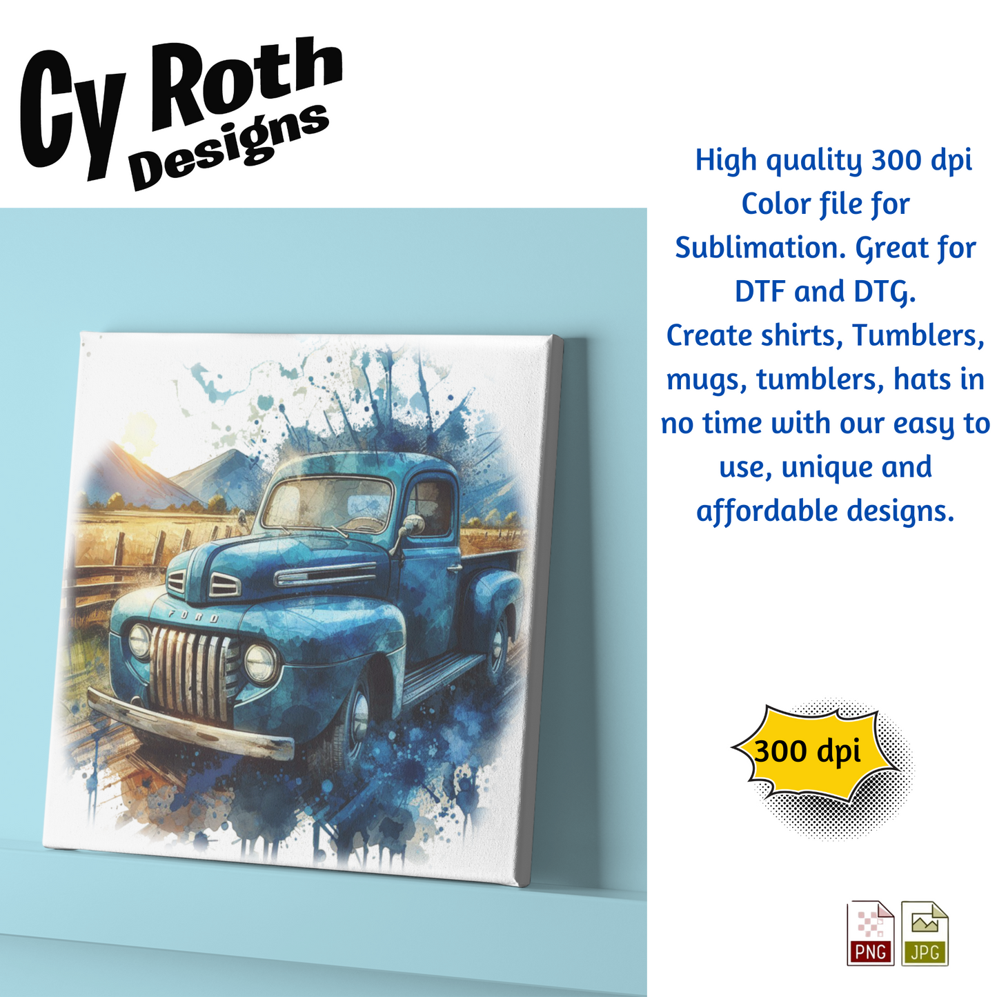 1948 Ford Truck Sublimation PNG JPG file, Wall Art 20oz skinny Tumbler, shirt PNG, Junk Journal image